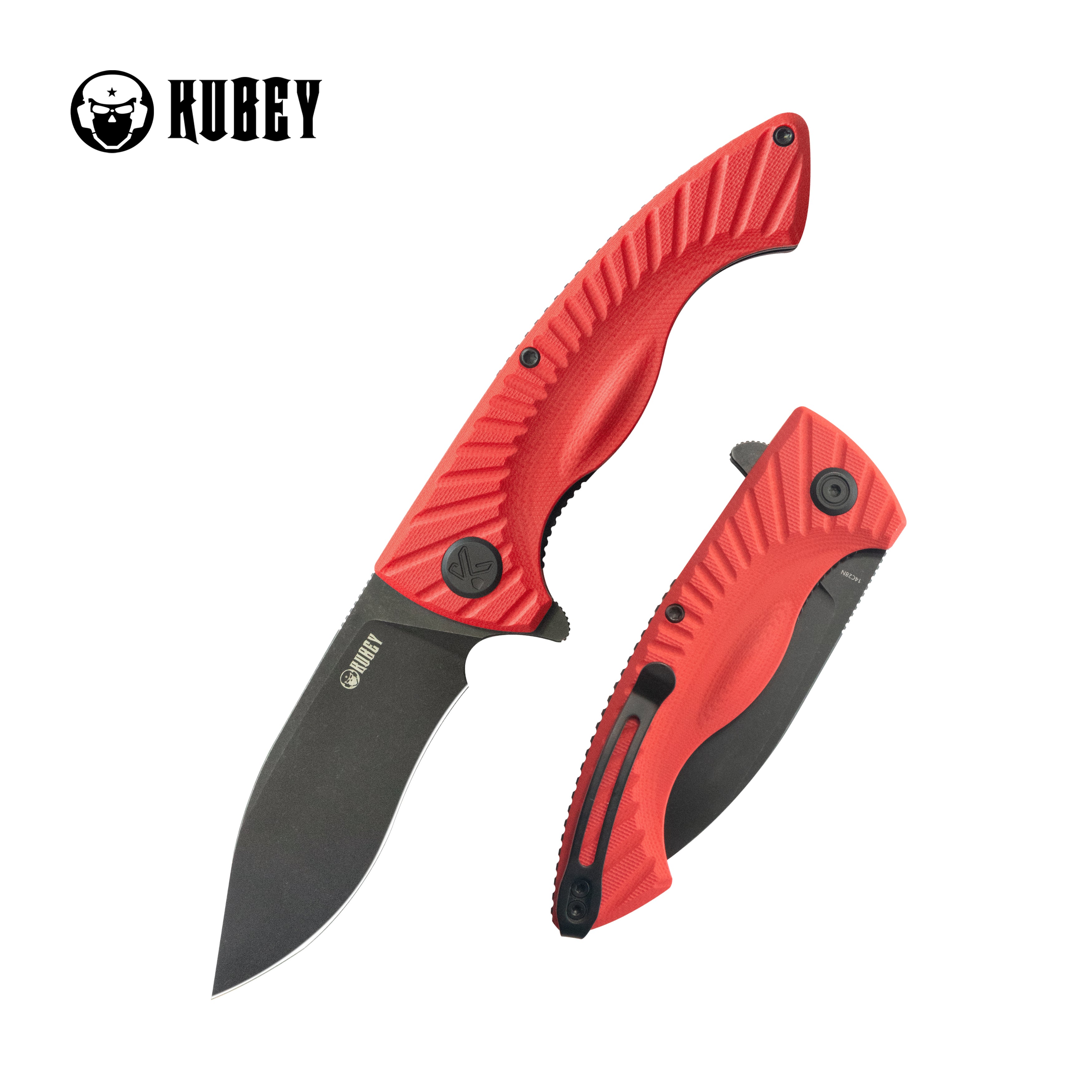 Kubey Timberwolf Flipper Outdoor Folding Knife Red G-10 Handle 3.46" Blackwash 14C28N Blade KU208I