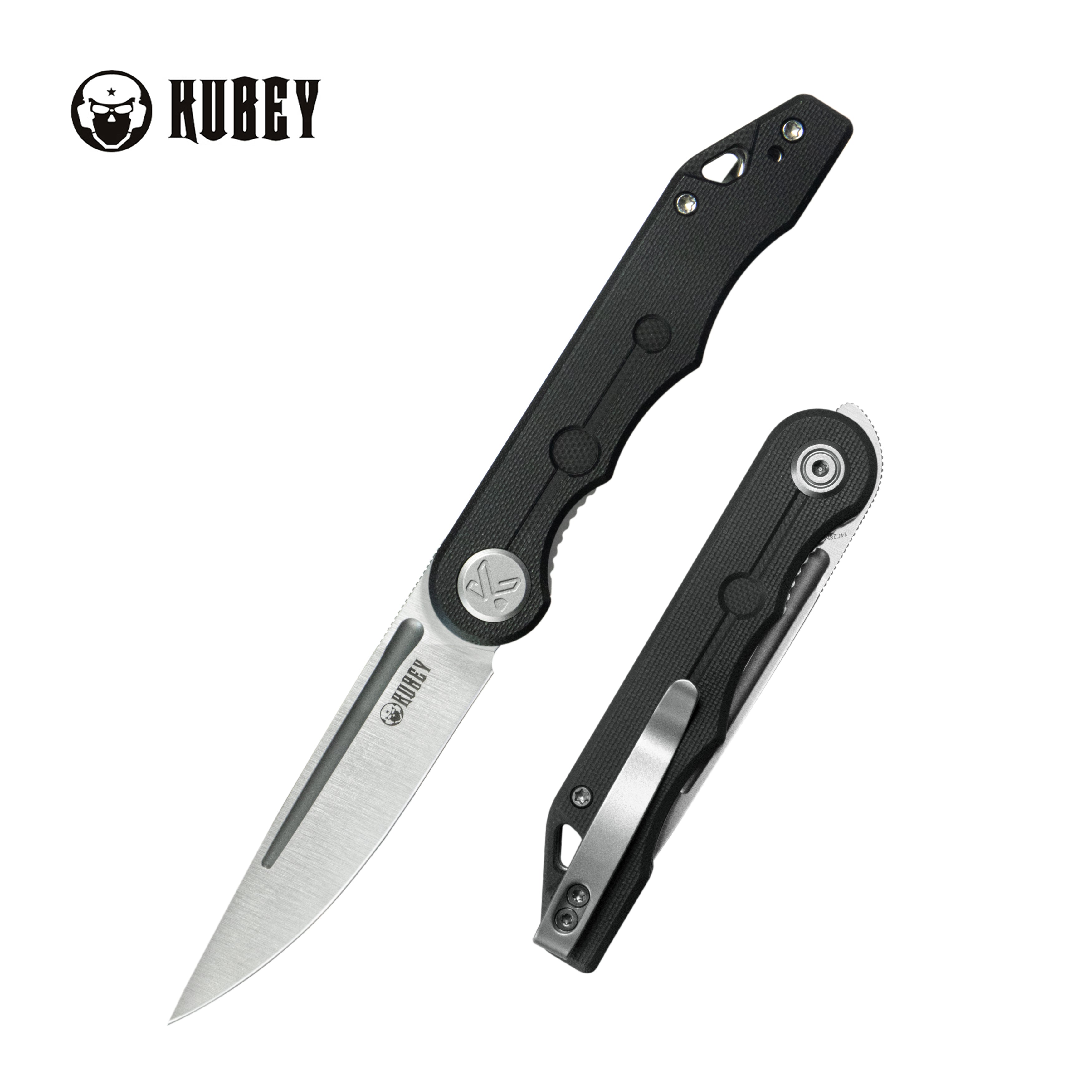 Kubey Mizo Liner Lock Front Flipper Folding Knife Black G10 Handle 3.15" Satin 14C28N KU2101A