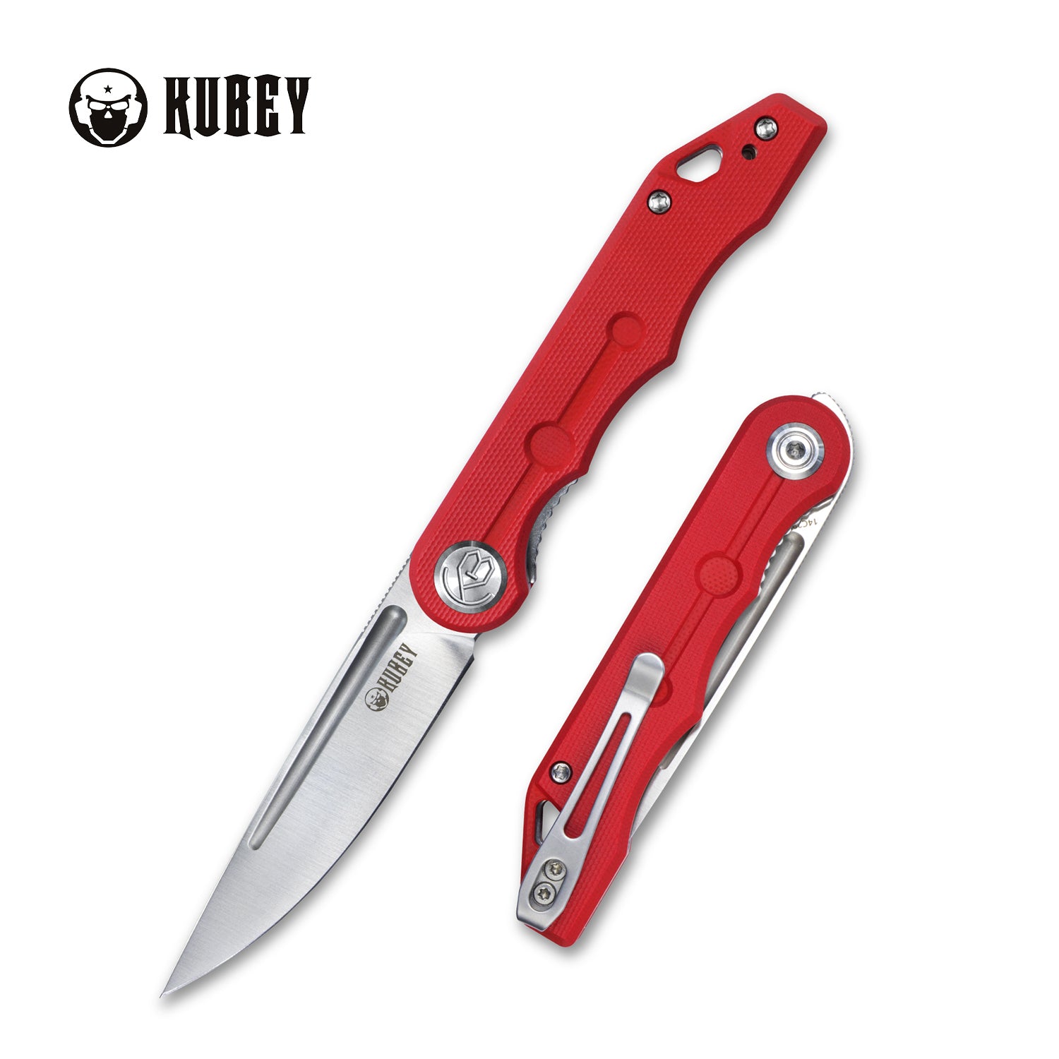 Kubey Mizo Liner Lock Front Flipper Folding Knife Red G10 Handle 3.15" Satin 14C28N KU2101C