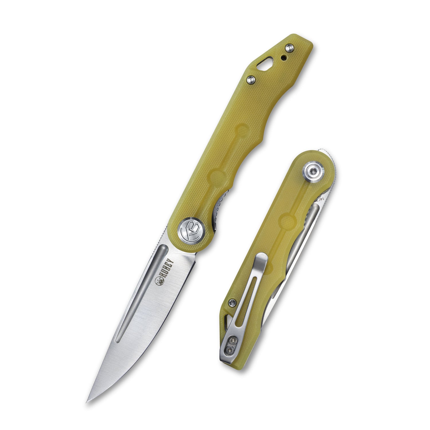 KubeyMizo Liner Lock Front Flipper Folding Knife Yellow G10 Handle 3.15" Satin 14C28N KU2101F