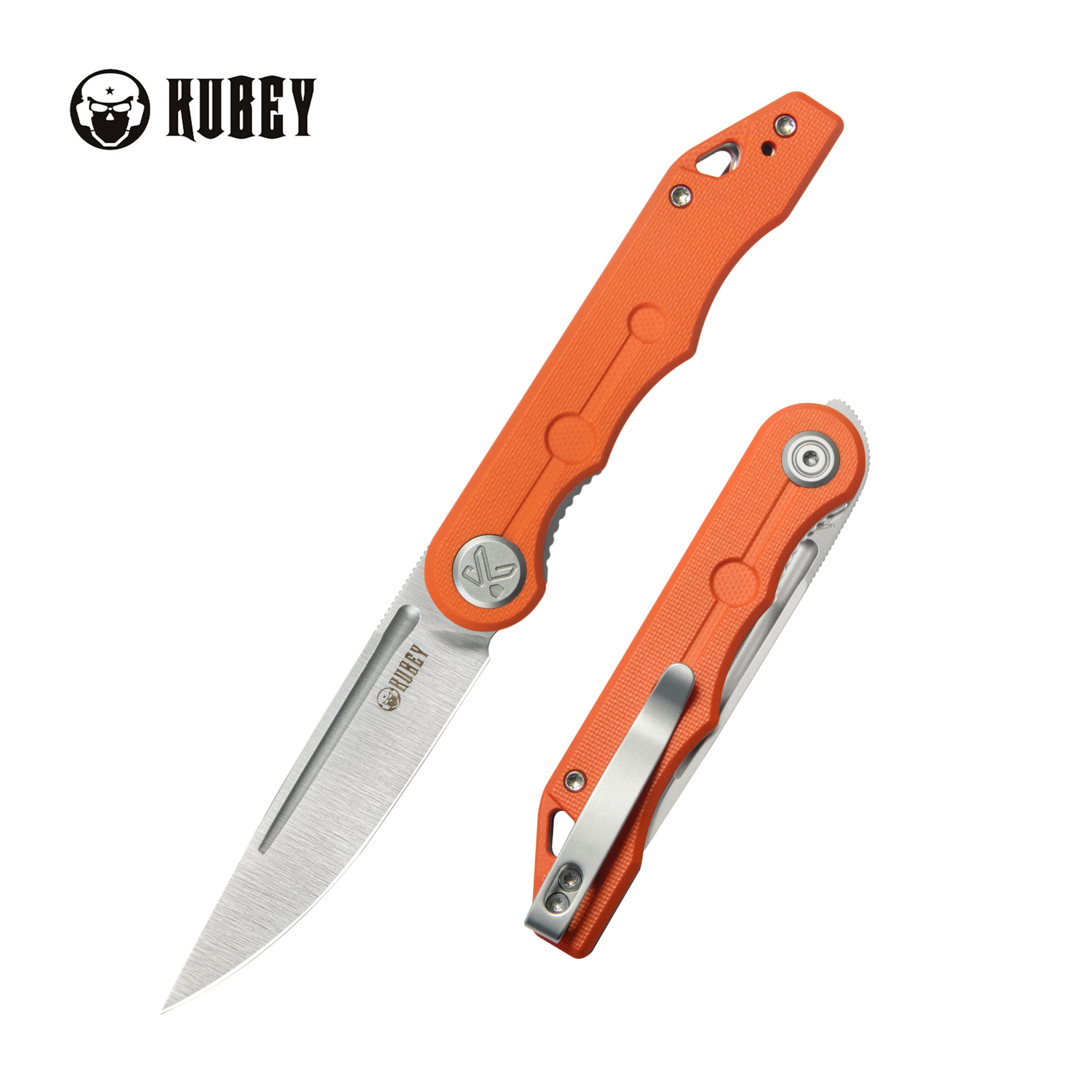 Kubey Mizo Liner Lock Front Flipper Folding Knife Orange G10 Handle 3.15" Satin 14C28N KU2101H