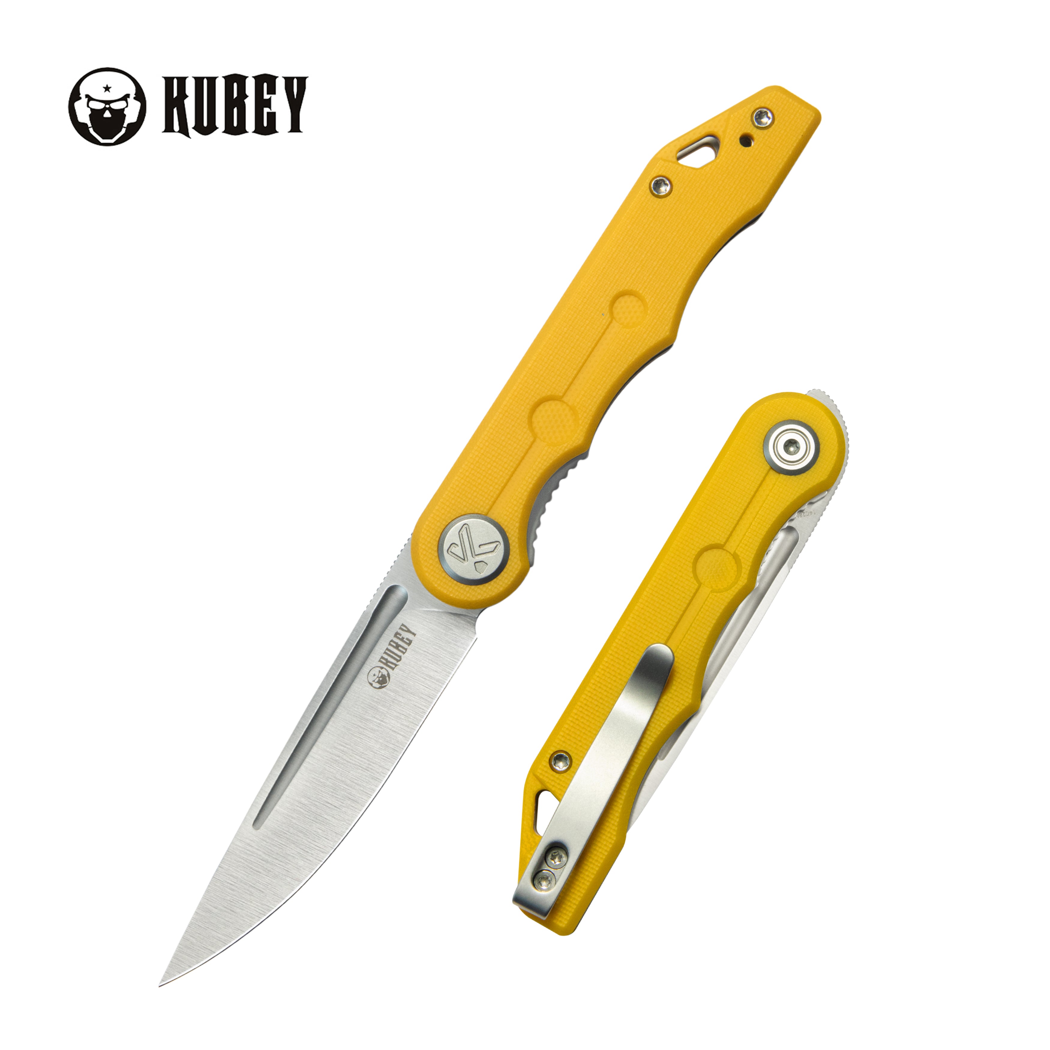 Kubey Mizo Liner Lock Front Flipper Folding Knife Yellow G10 Handle 3.15" Satin 14C28N KU2101J