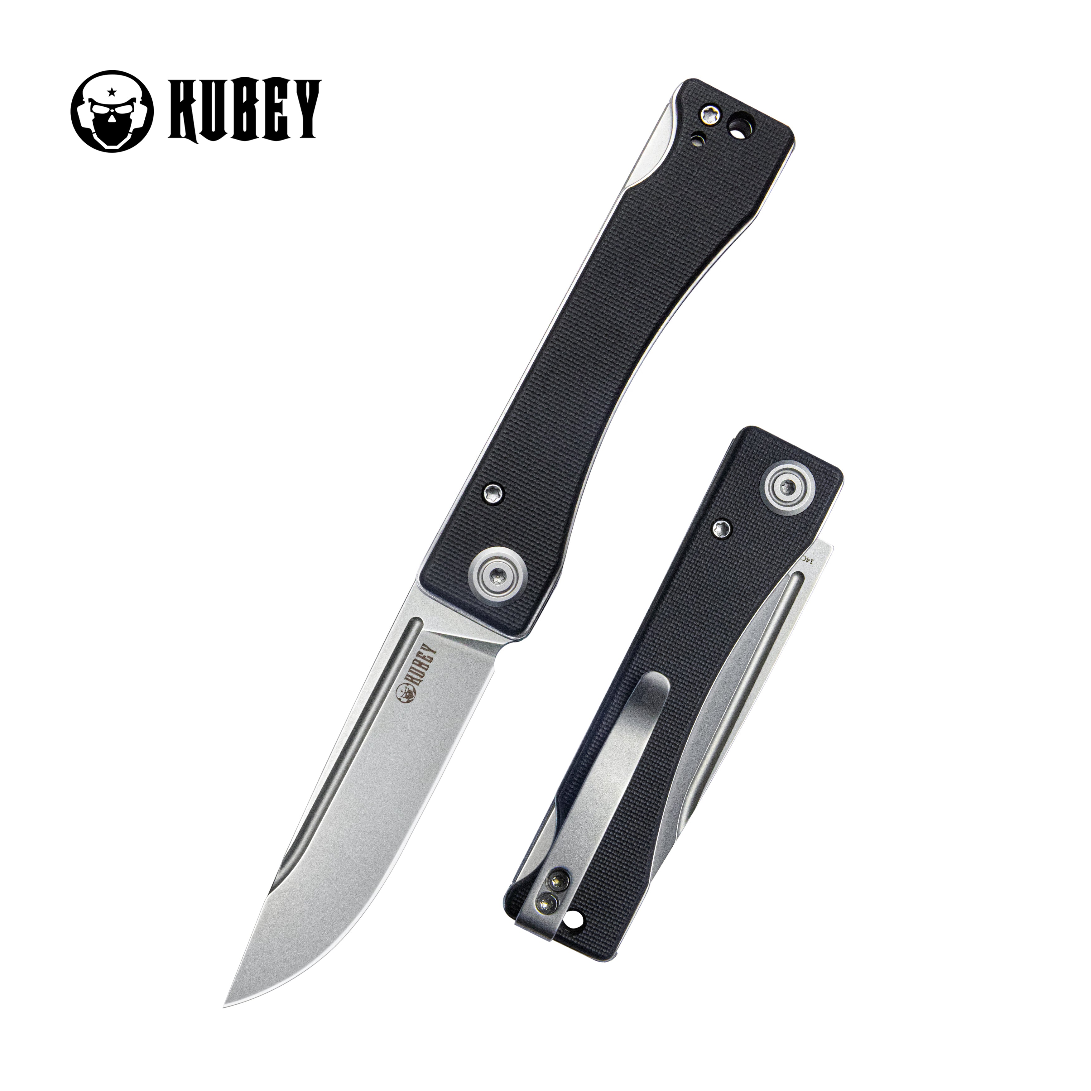 Kubey Akino Lockback Pocket Folding Knife Black G10 Handle 3.15" Bead Blasted Sandvik 14C28N KU2102A