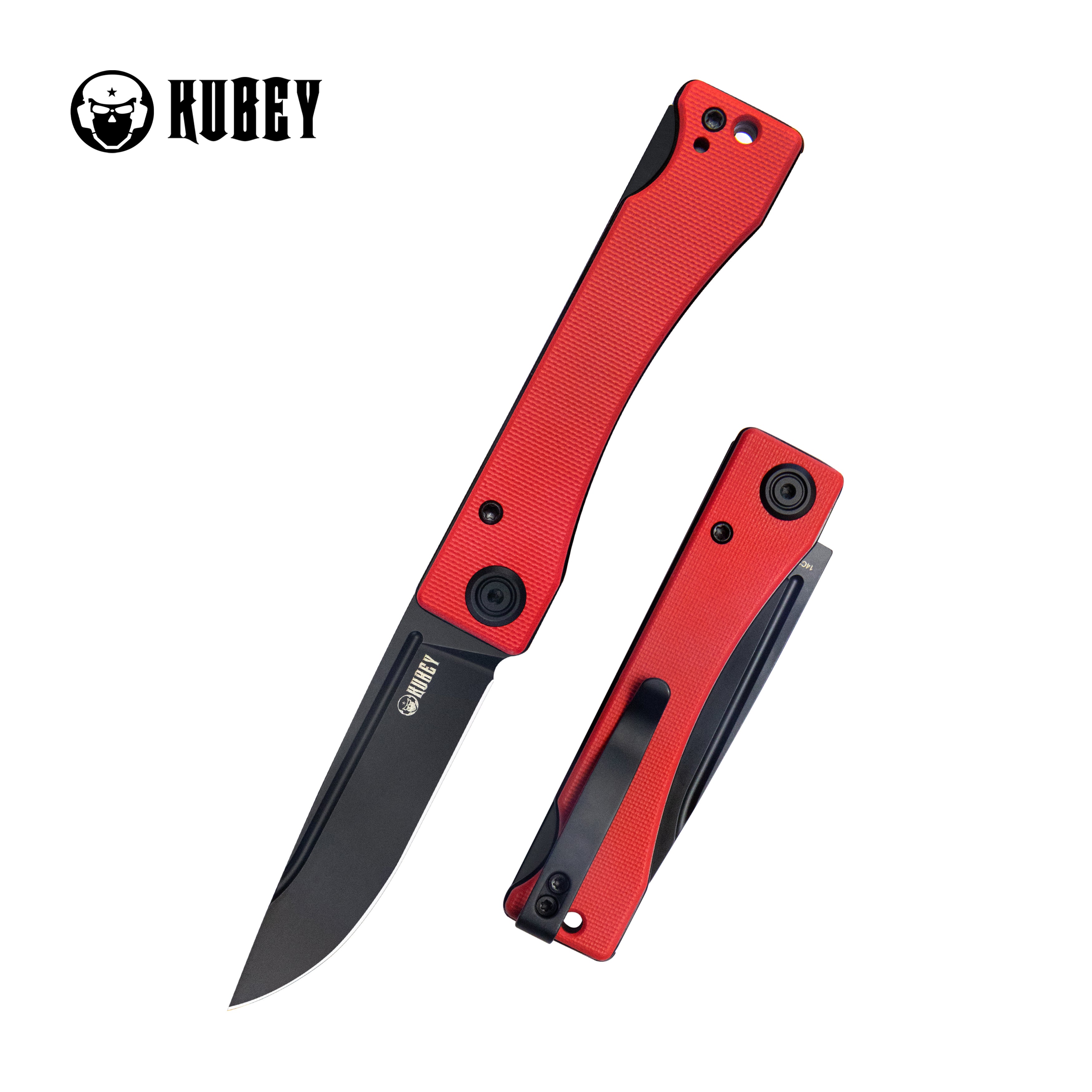 Kubey Akino Lockback Pocket Folding Knife Red G10 Handle 3.15" Blackwashed Sandvik 14C28N KU2102C