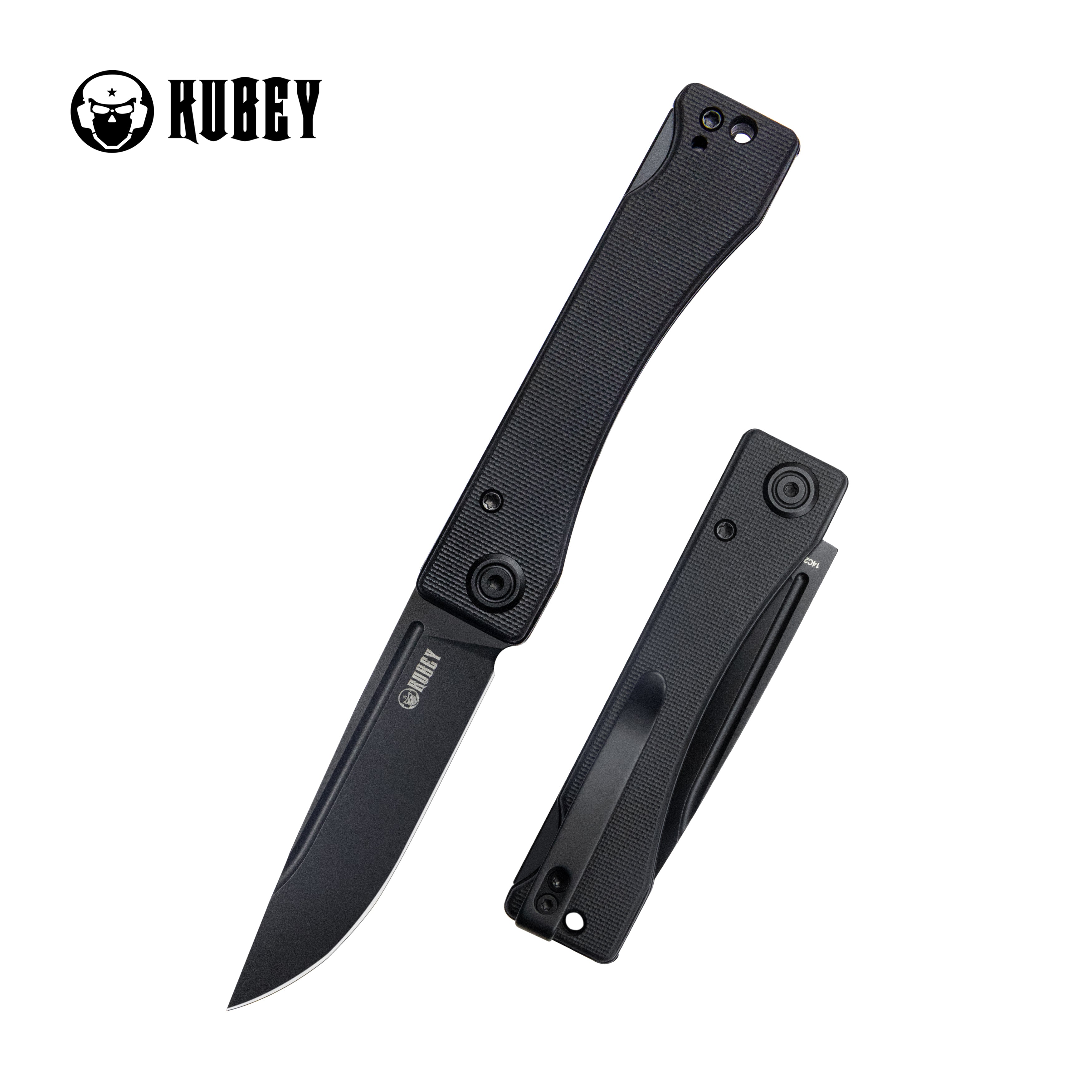 Kubey Akino Lockback Pocket Folding Knife Black G10 Handle 3.15" Blackwashed Sandvik 14C28N KU2102D