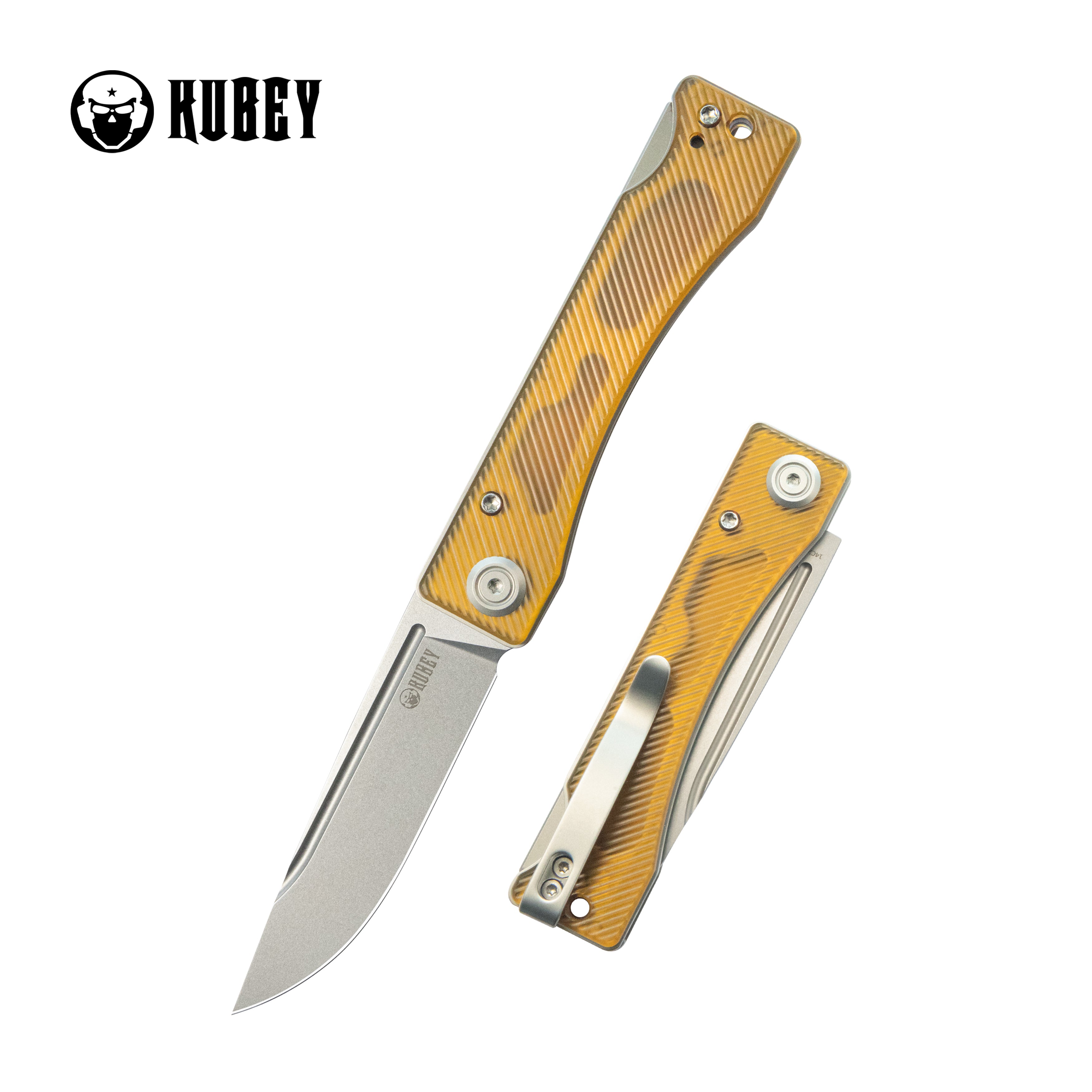 Kubey Akino Lockback Pocket Folding Knife Ultem Handle 3.15" Bead Blasted Sandvik 14C28N KU2102E