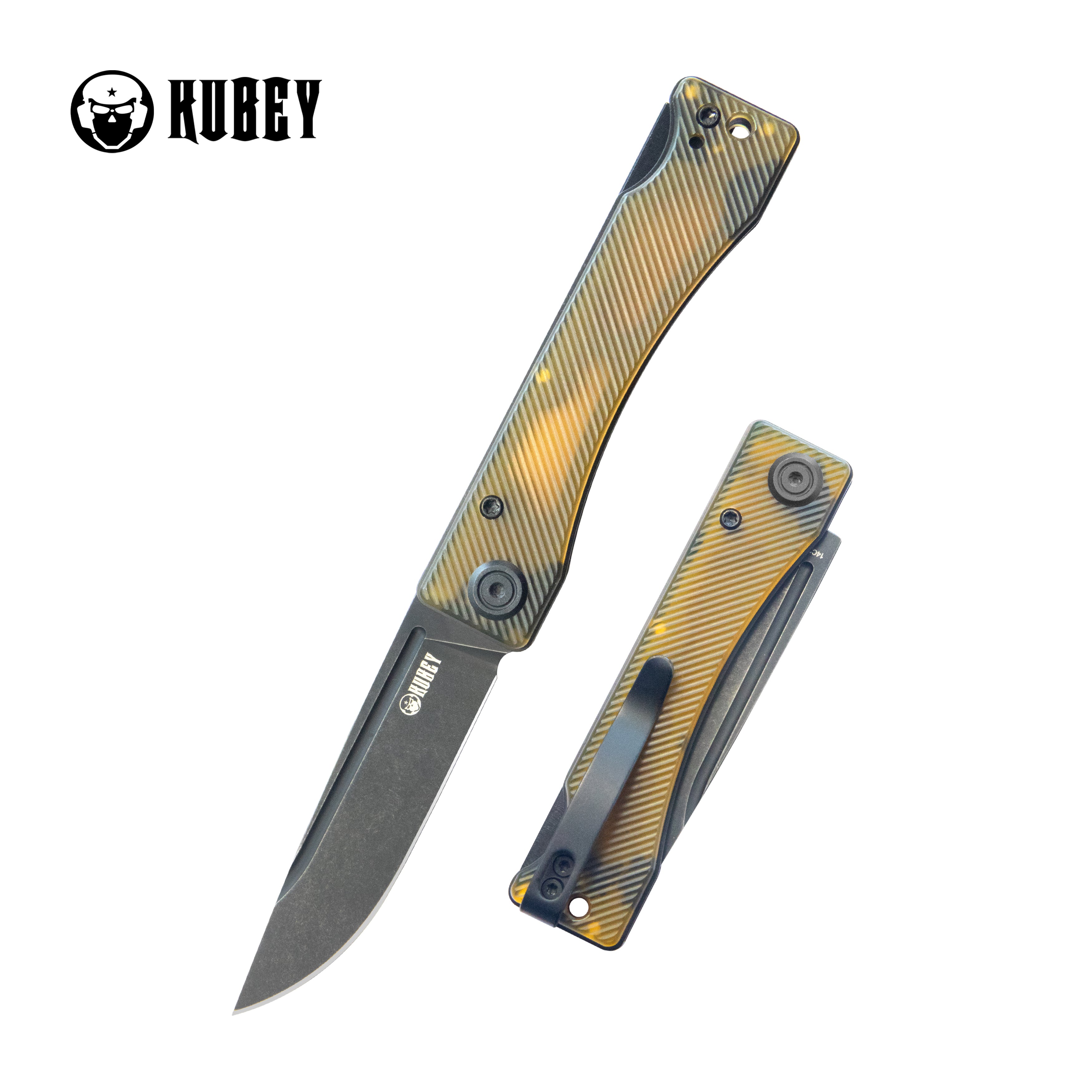 Kubey Akino Lockback Pocket Folding Knife Ultem Handle 3.15" Blackwash Sandvik 14C28N KU2102H