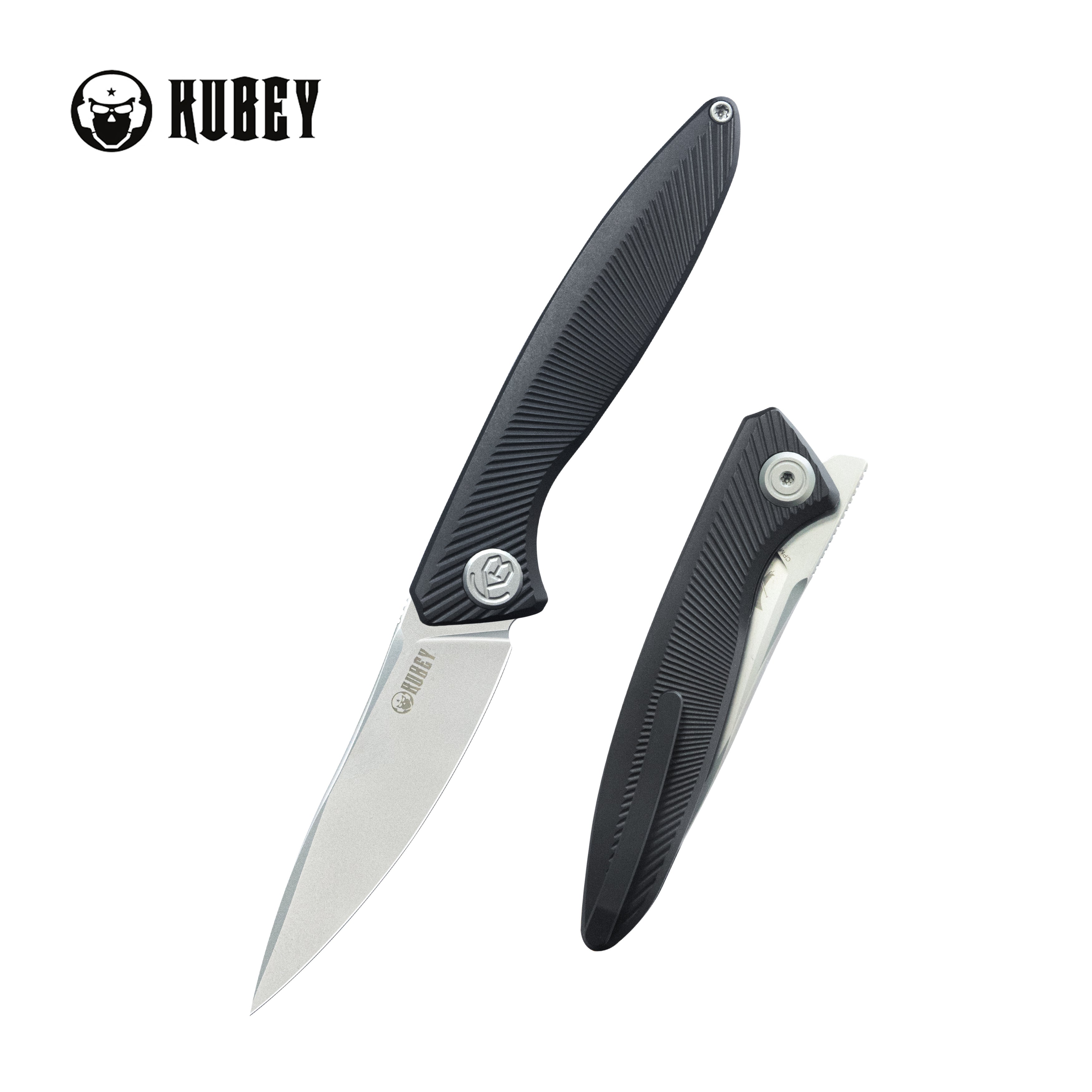 Kubey Pike Liner Lock Folding Knife Black CPM-20CV Titanium Handle 2.87" Sand Blasted 6AL4V Titanium  KB2103B