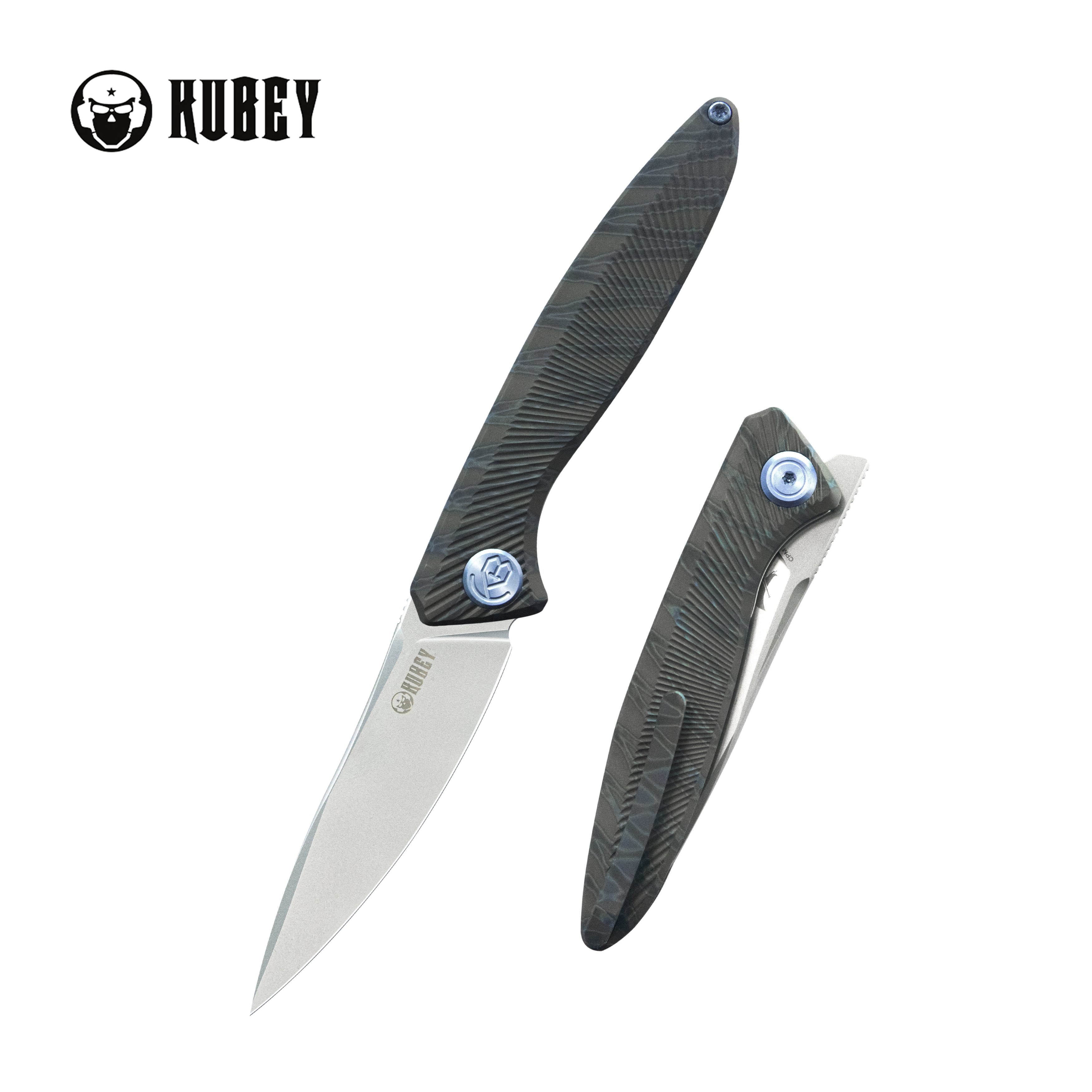 Kubey Pike Liner Lock Folding Knife Flame Titanium Handle 2.87