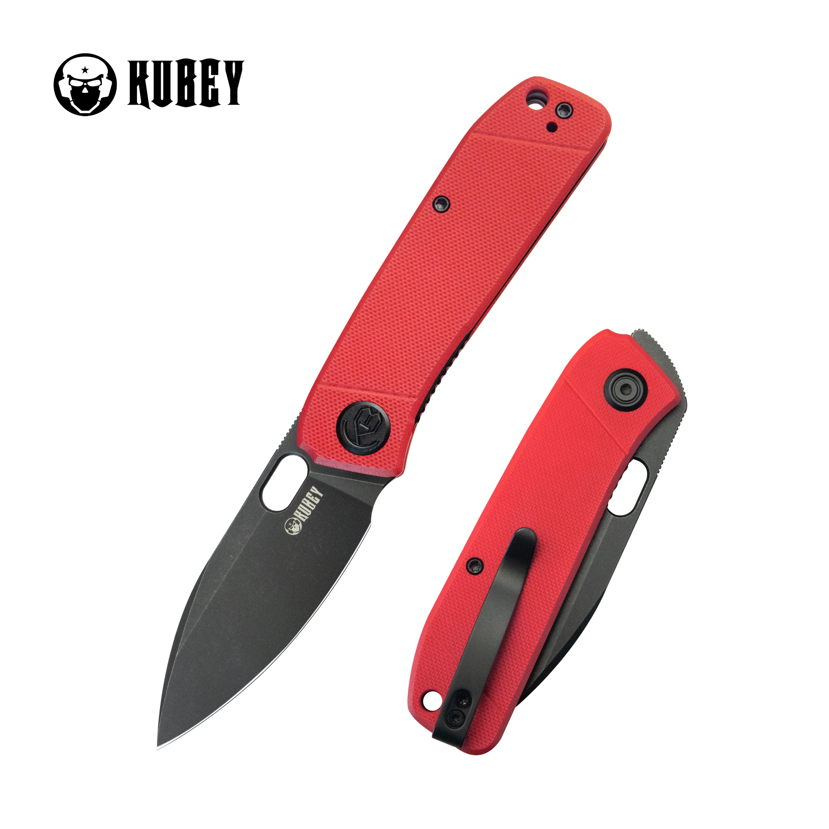 Kubey Hyde Liner Lock Folding Knife Red G10 Handle 2.95" Blackwash 14C28N KU2104F