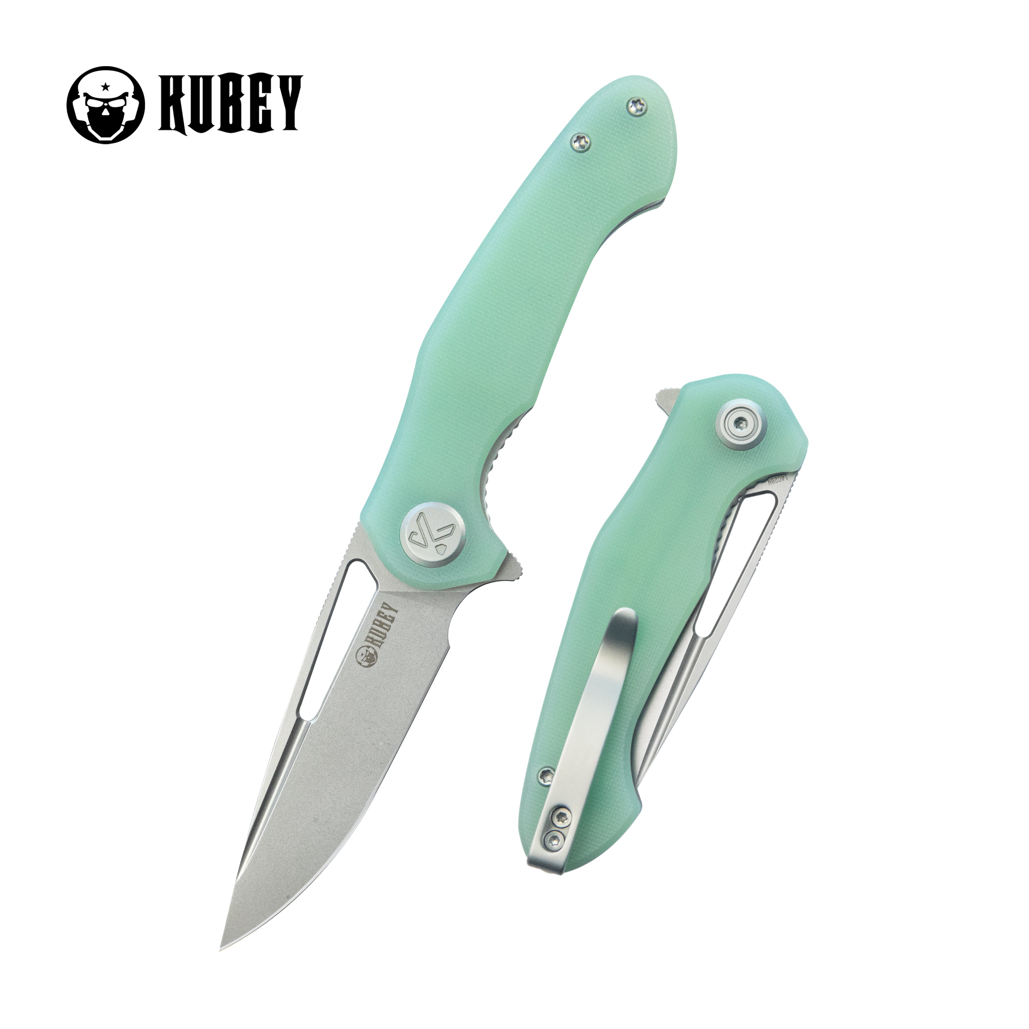 Kubey Dugu Liner Lock Folding Knife Jade G10 Handle 2.91'' Beadblast 14C28N Blade KU210I