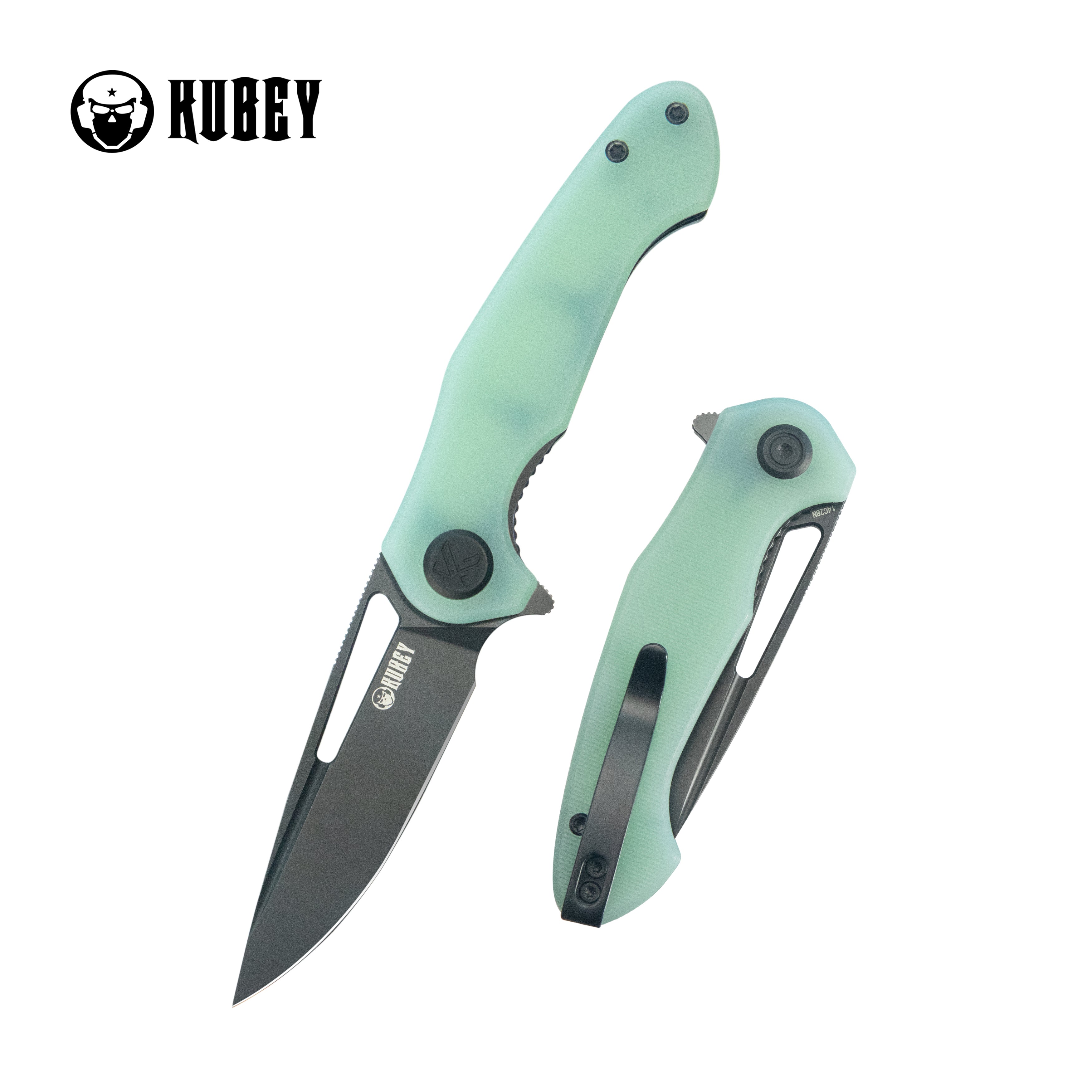 Kubey Dugu Liner Lock Folding Knife Jade G10 Handle 2.91'' Blackwash 14C28N Blade KU210K