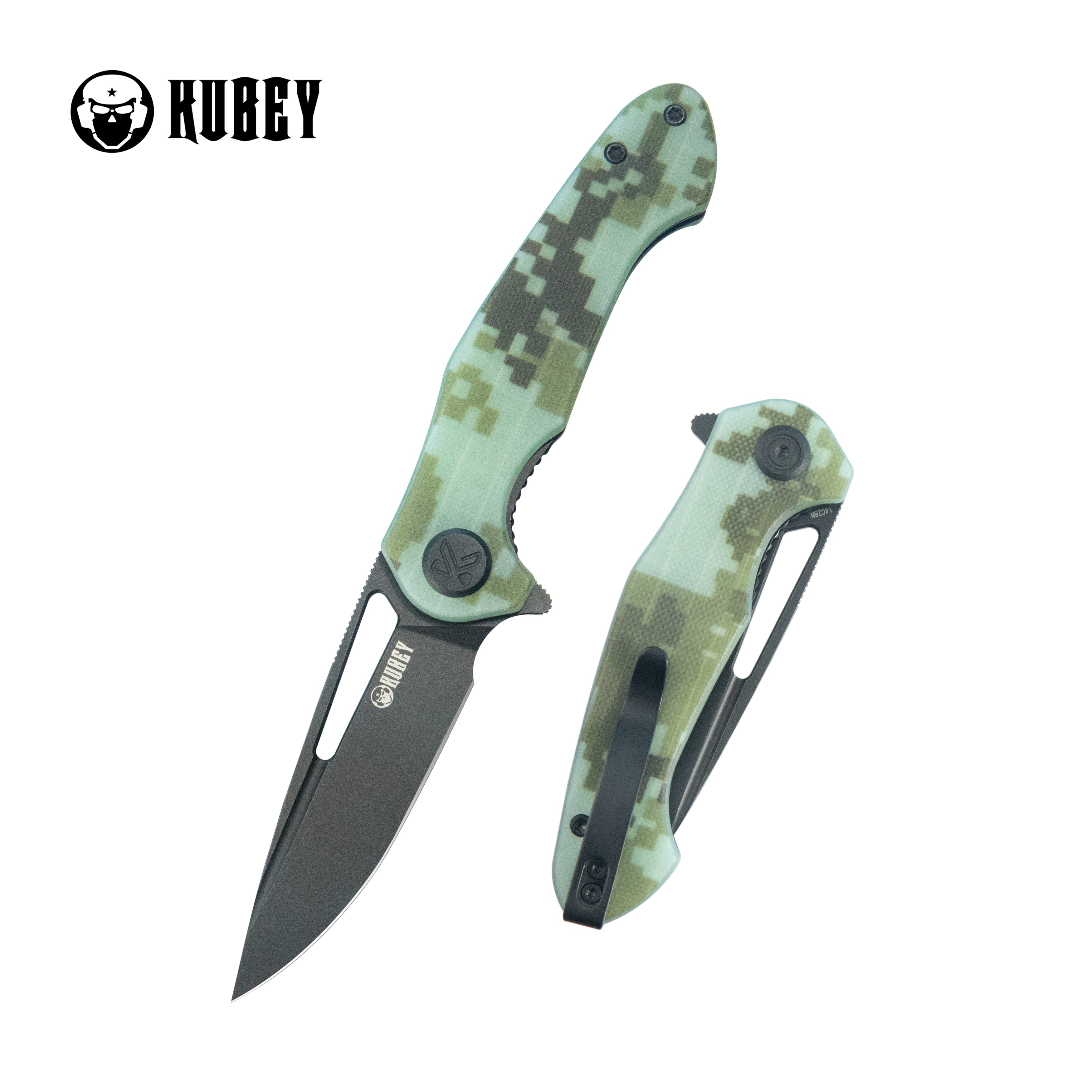 Kubey Dugu Liner Lock Folding Knife Camo G10 Handle 2.91'' Blackwash 14C28N Blade KU210L