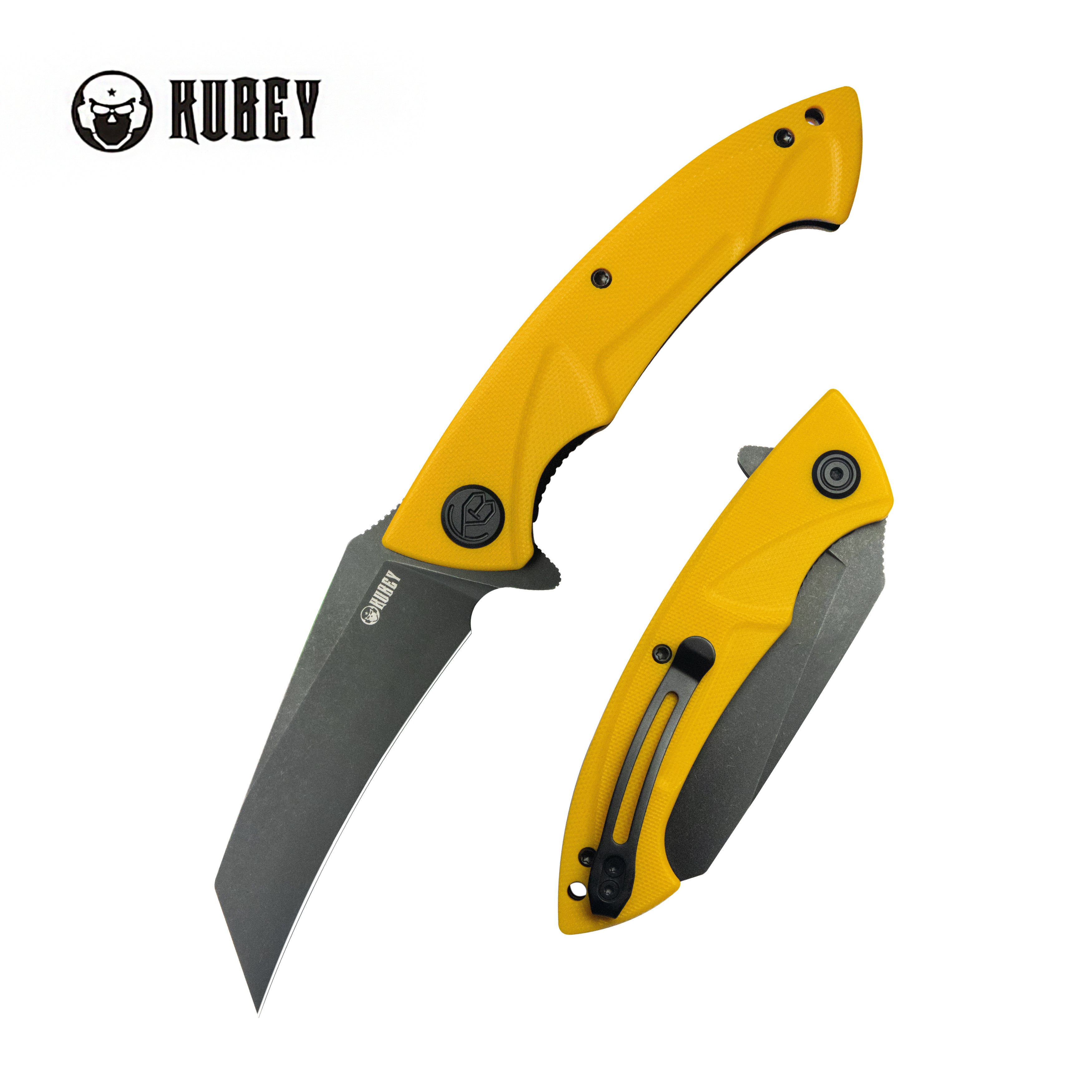 Kubey Anteater Liner Lock Folding Knife Yellow G10 Handle 3.42" Blackwash 14C28N KU212E