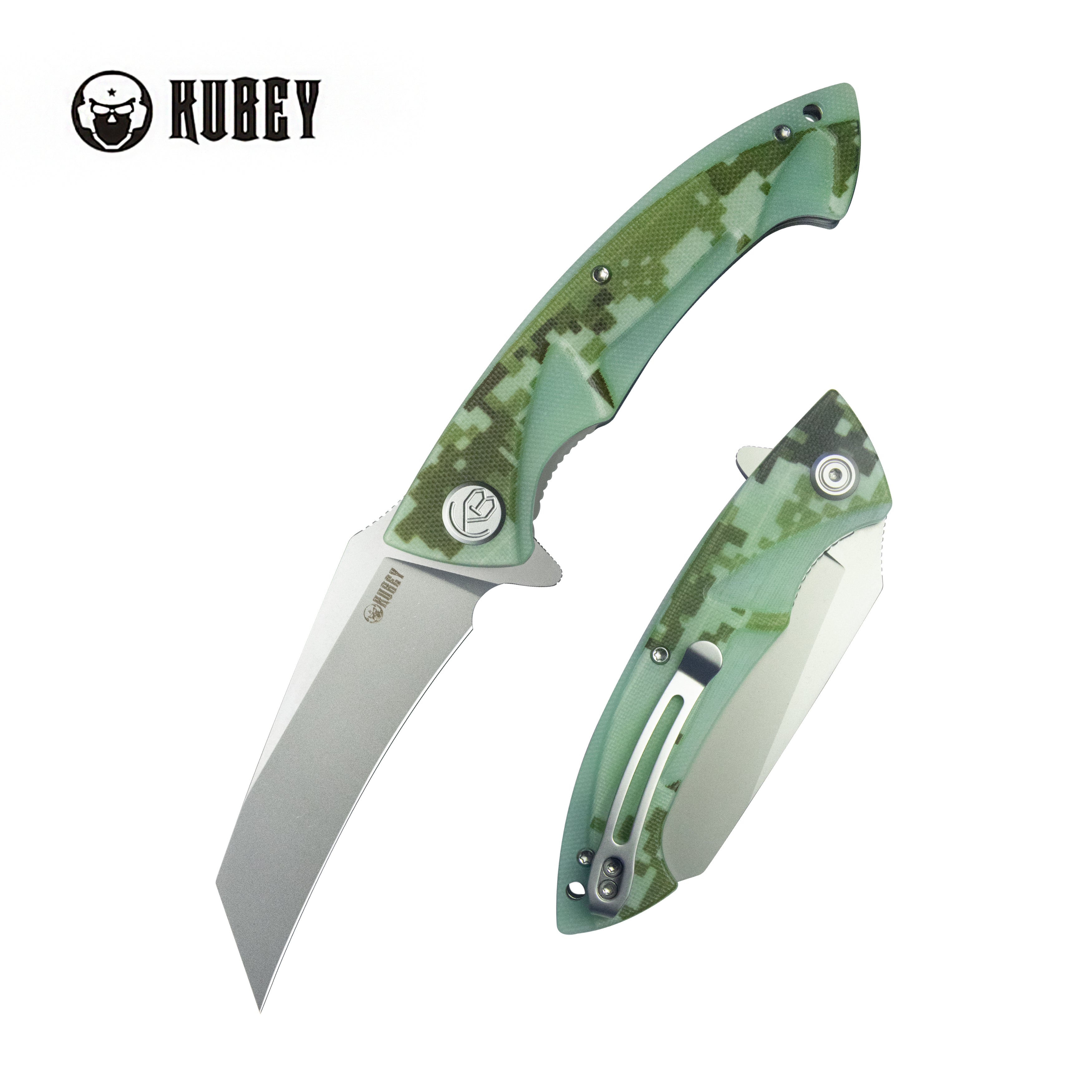 Kubey Anteater Liner Lock Folding Knife Camo G10 Handle 3.42" Sandblast 14C28N KU212J