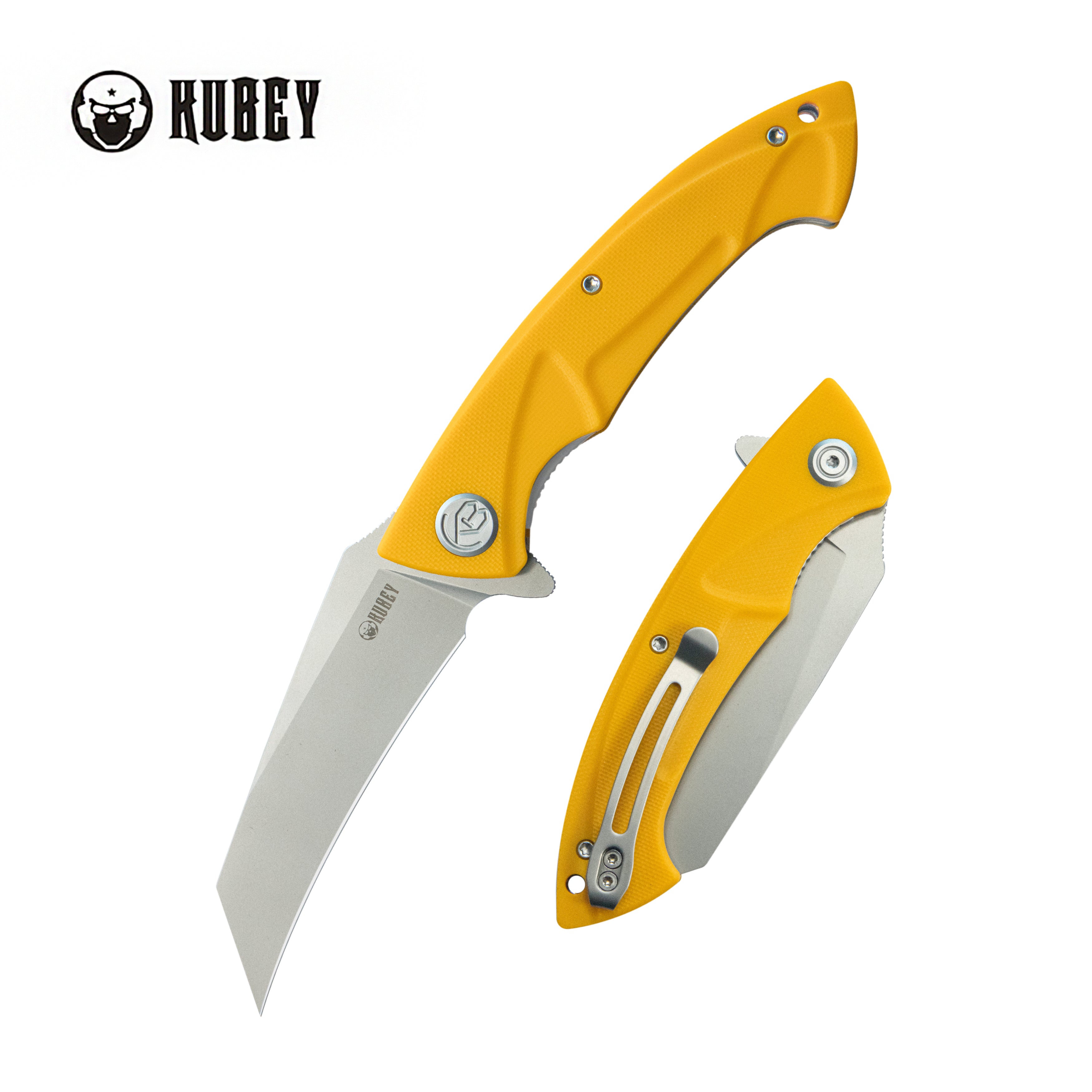 Kubey Anteater Liner Lock Folding Knife Yellow G10 Handle 3.42" Sandblast 14C28N Blade KU212K
