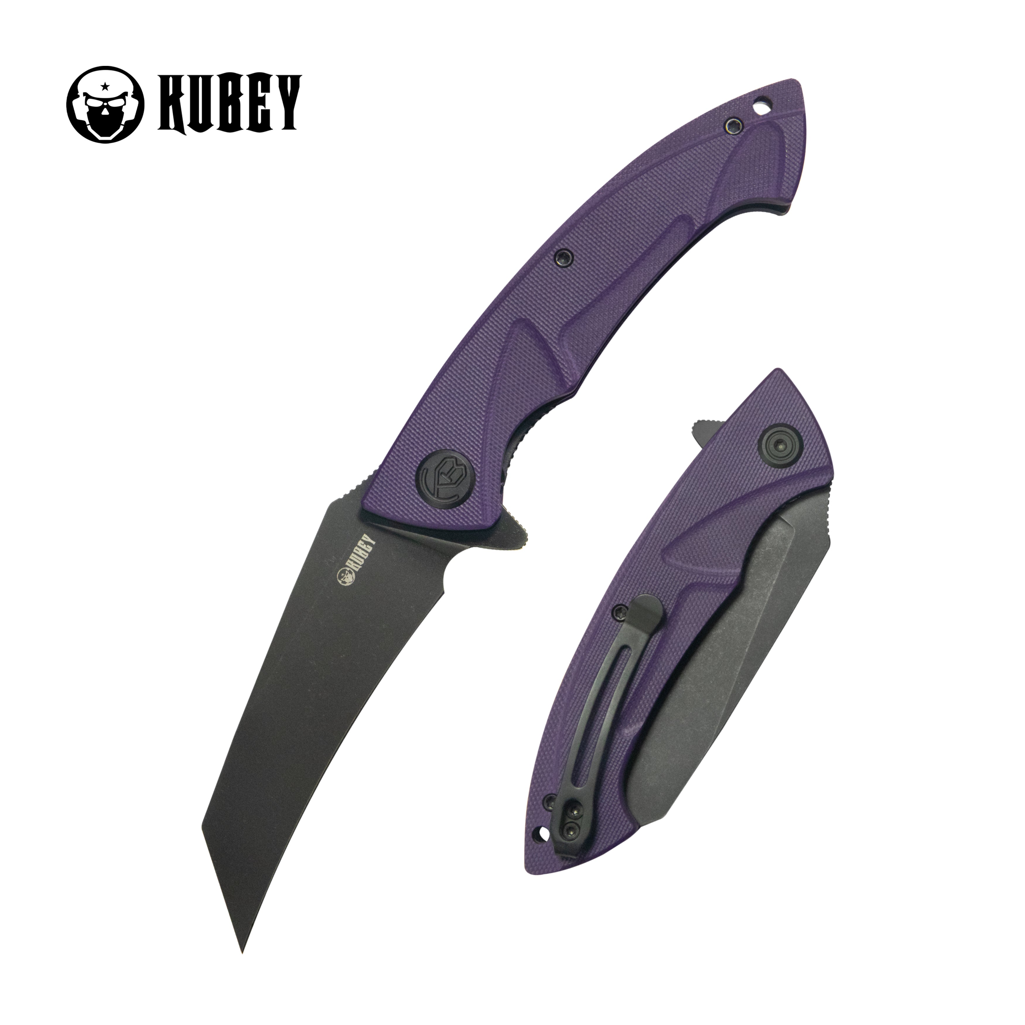 Kubey Anteater Liner Lock Folding Knife Purple G10 Handle 3.42" Blackwash 14C28N Blade KU212M