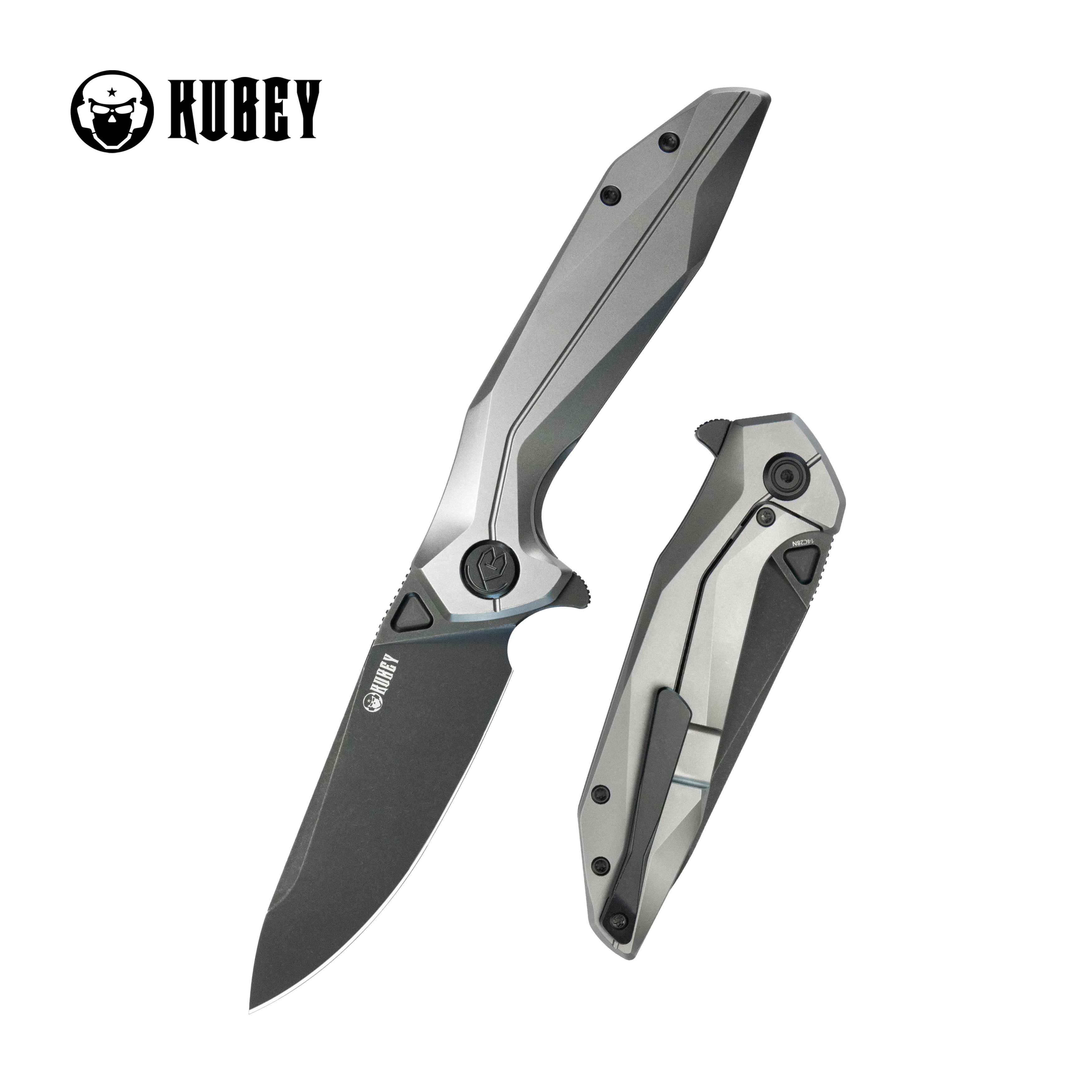 Kubey Nova Frame Lock Flipper Folding Knife Gray 6AL4V Titanium Handle 3.66" Darkwashed 14C28N KB235E