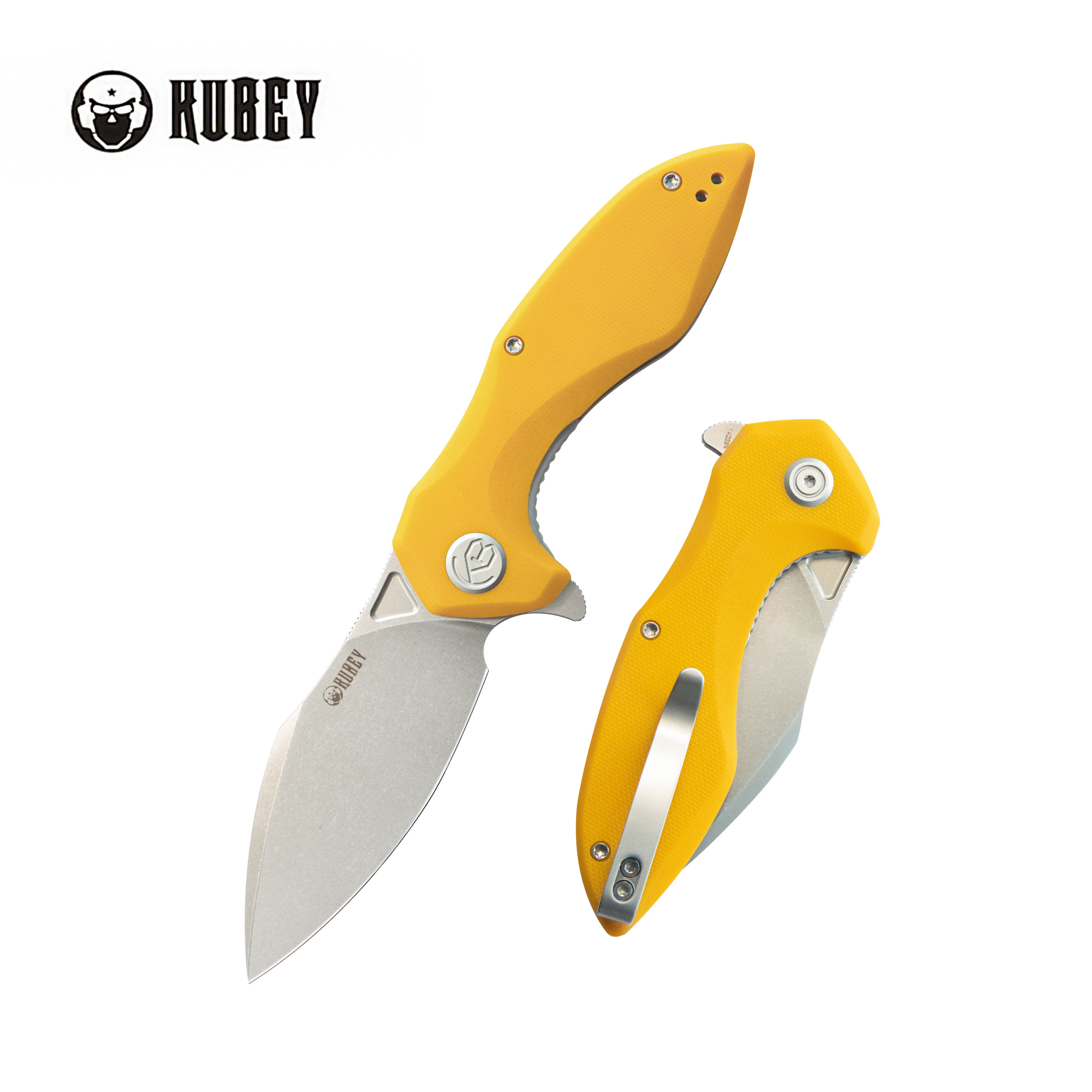 Kubey Noble Flipper Folding Knife Yellow G10 Handle 3.15" Beadblast 14C28N KU236J