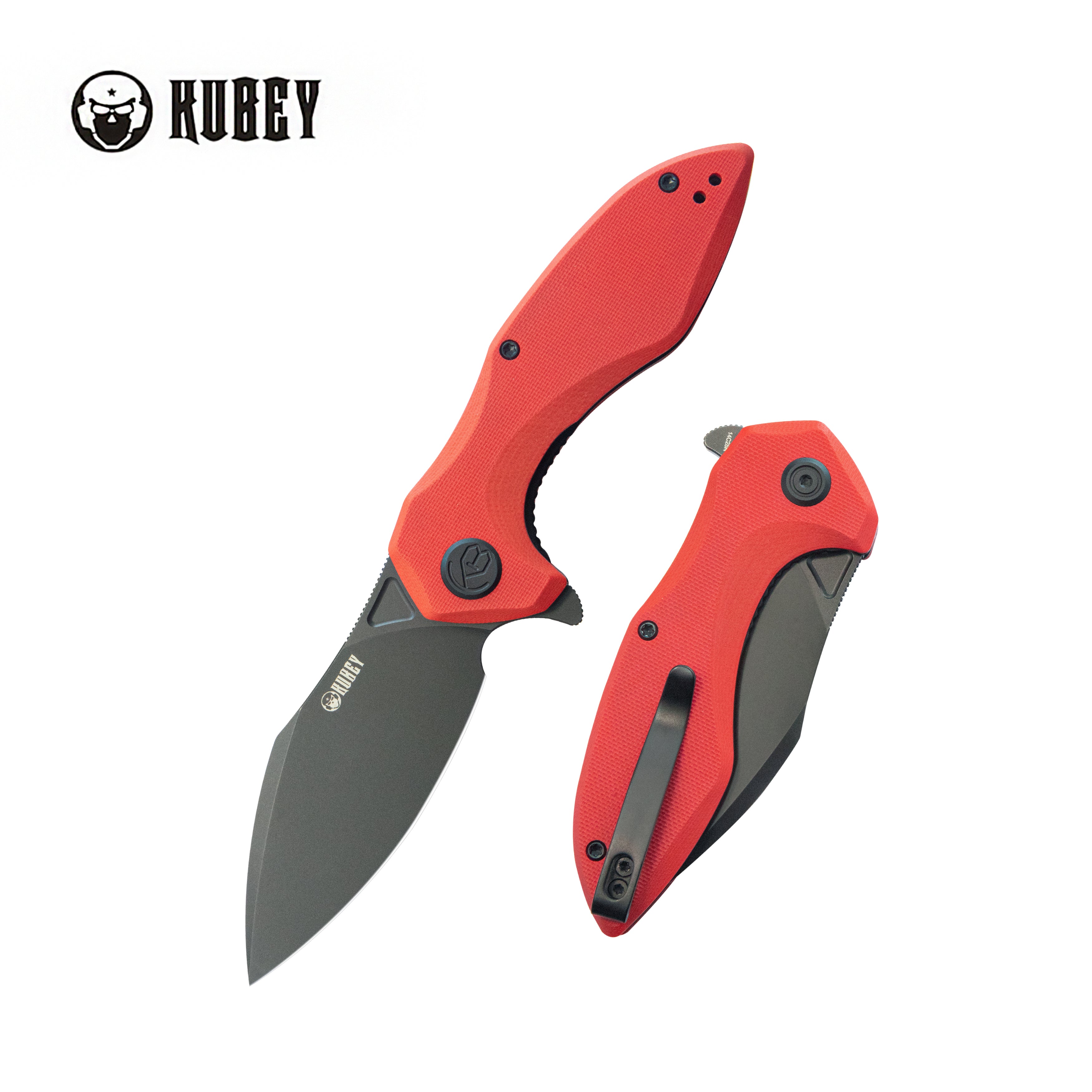 Kubey Noble Flipper Folding Knife Red G10 Handle 3.15" Blackwash 14C28N KU236P