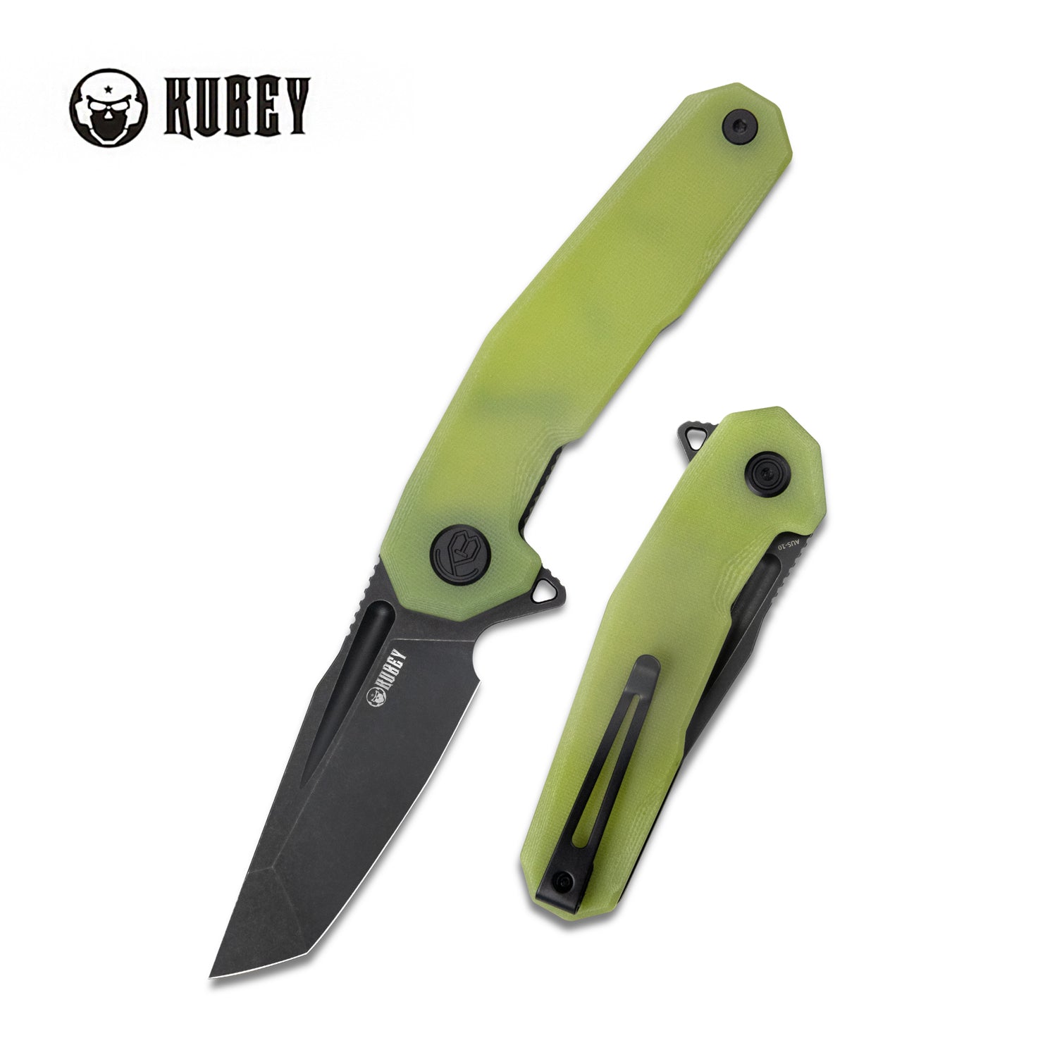 Kubey Carve Liner Lock Tactical Folding Knife Translucent Yellow G10 Handle 3.27'' AUS-10 KB237J