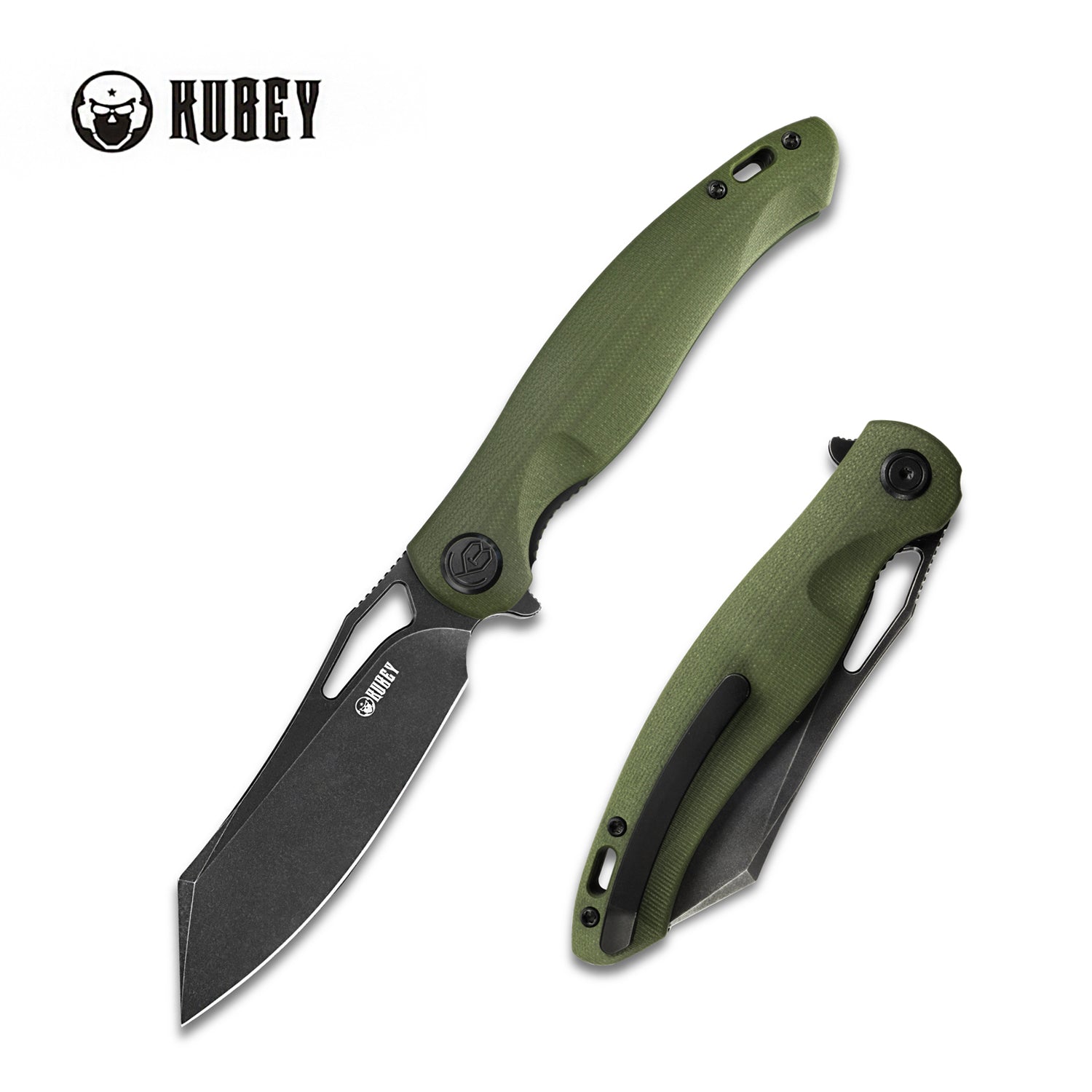 Kubey Drake Liner Lock Folding Knife Green G10 Handle 3.74'' Blackwash AUS-10 KU239B