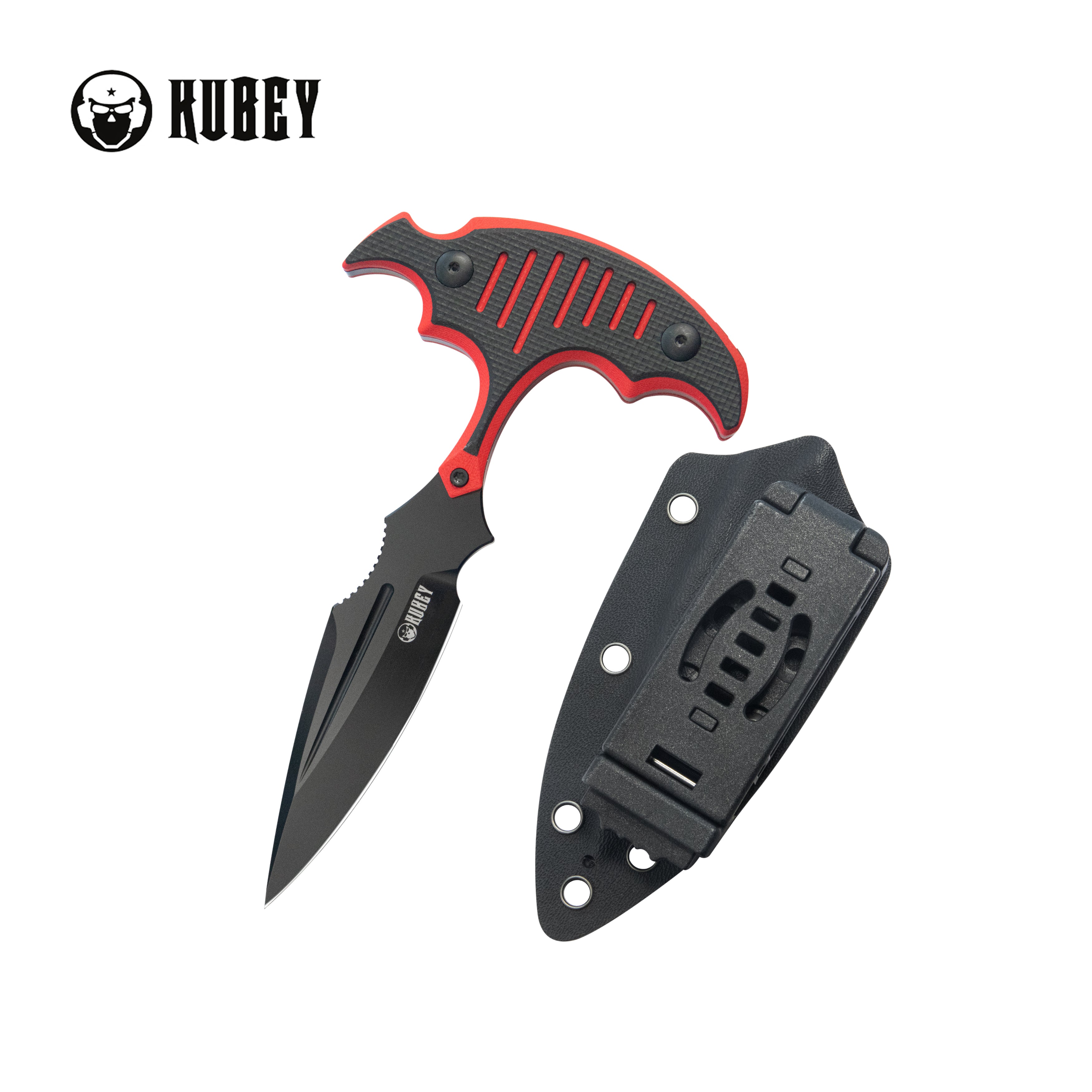 Medusa Push Dagger Fixed Blade Outdoor Knives w/ Kydex Sheath Red Black G-10 Black Coating 14C28N KU242B