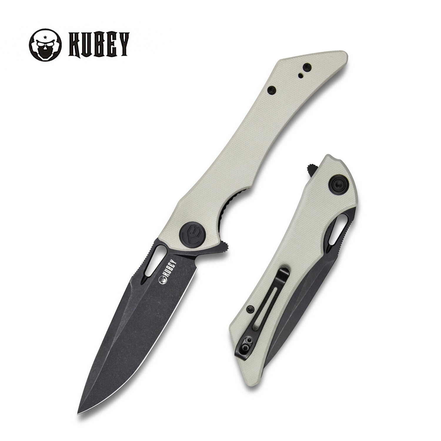 Raven Liner Lock Flipper Knife Ivory G10 Handle 3.5" Dark Stonewashed AUS-10 KB245F