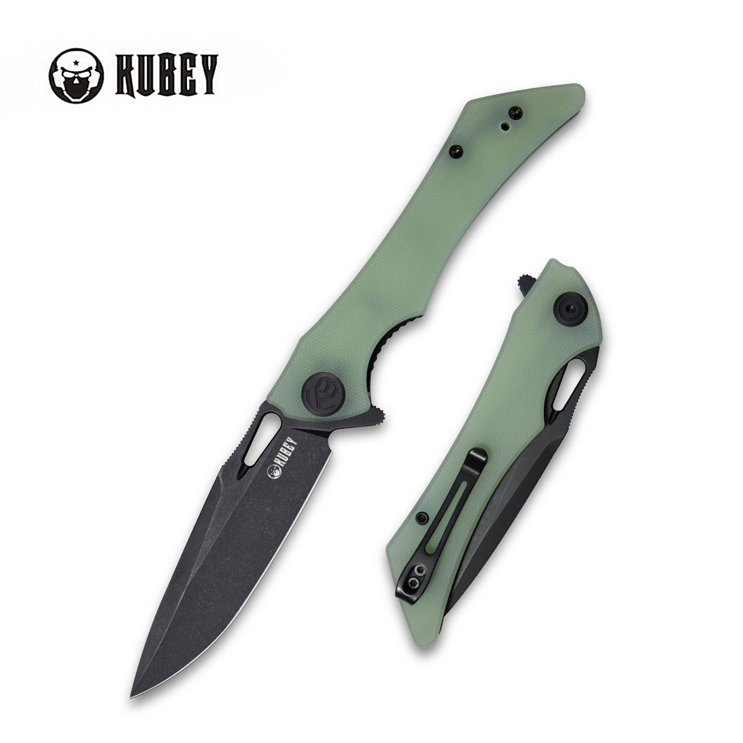 Raven Liner Lock Flipper Knife Jade G10 Handle 3.5" Dark Stonewashed AUS-10 KB245G