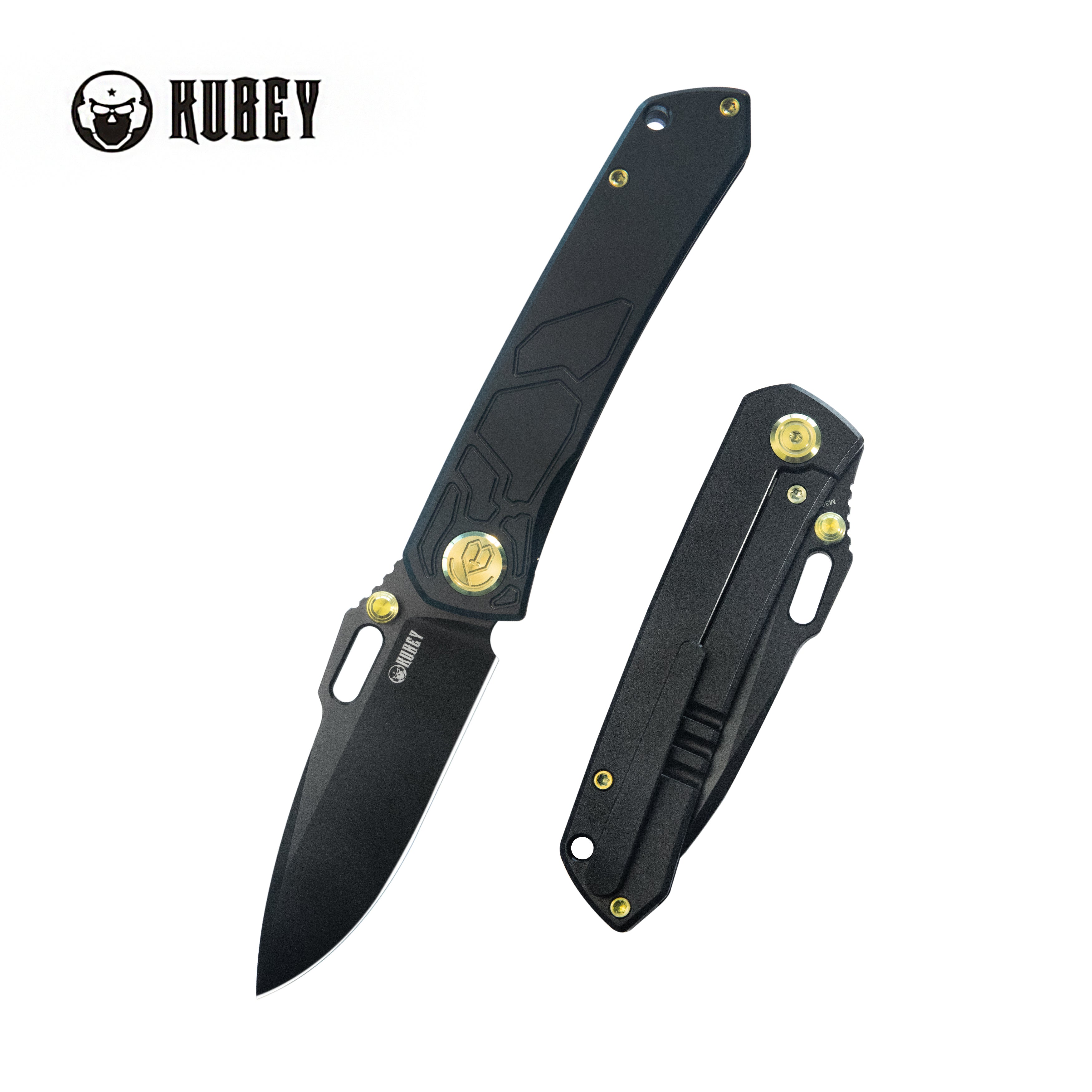 Kubey Blackout Frame Lock Folding Knife Black Titanium Handle 3.15" Black Coating M390 KB259C