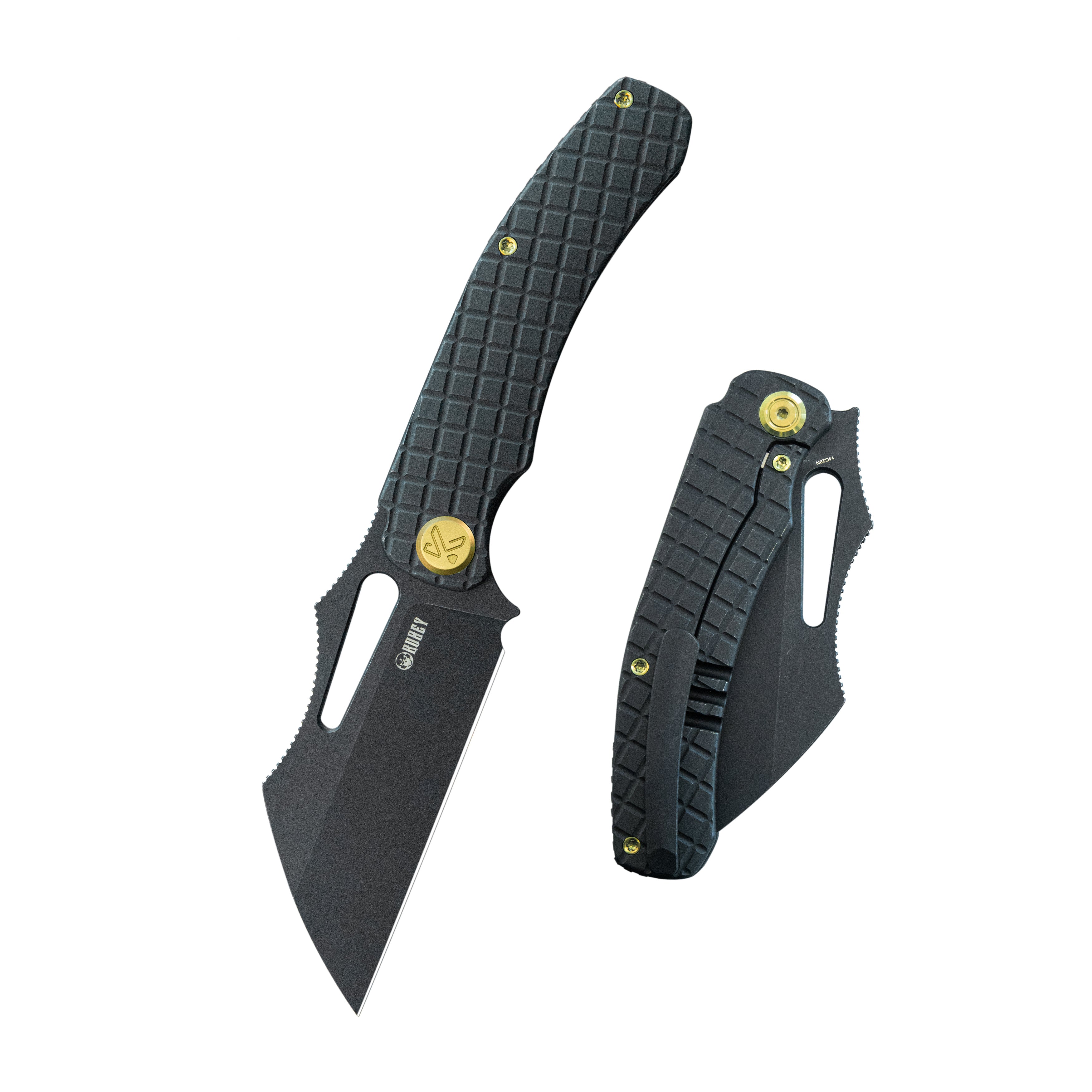 Kubey Sylow Folding Pocket Knife Black Darkwash Titanium Handle 3.46" Blackwash 14C28N Blade KU260D