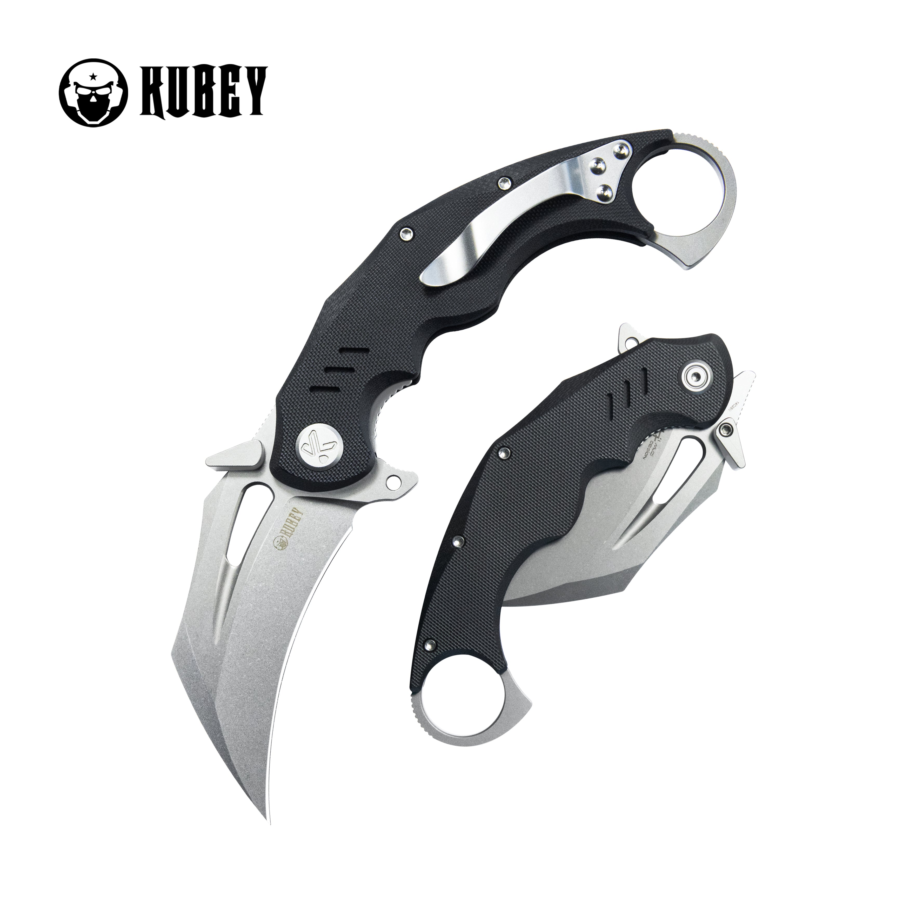 Kubey Wrath Karambit Folding Knife Black G-10 Handle 2.68" Beadblast 14C28N Blade KU261A