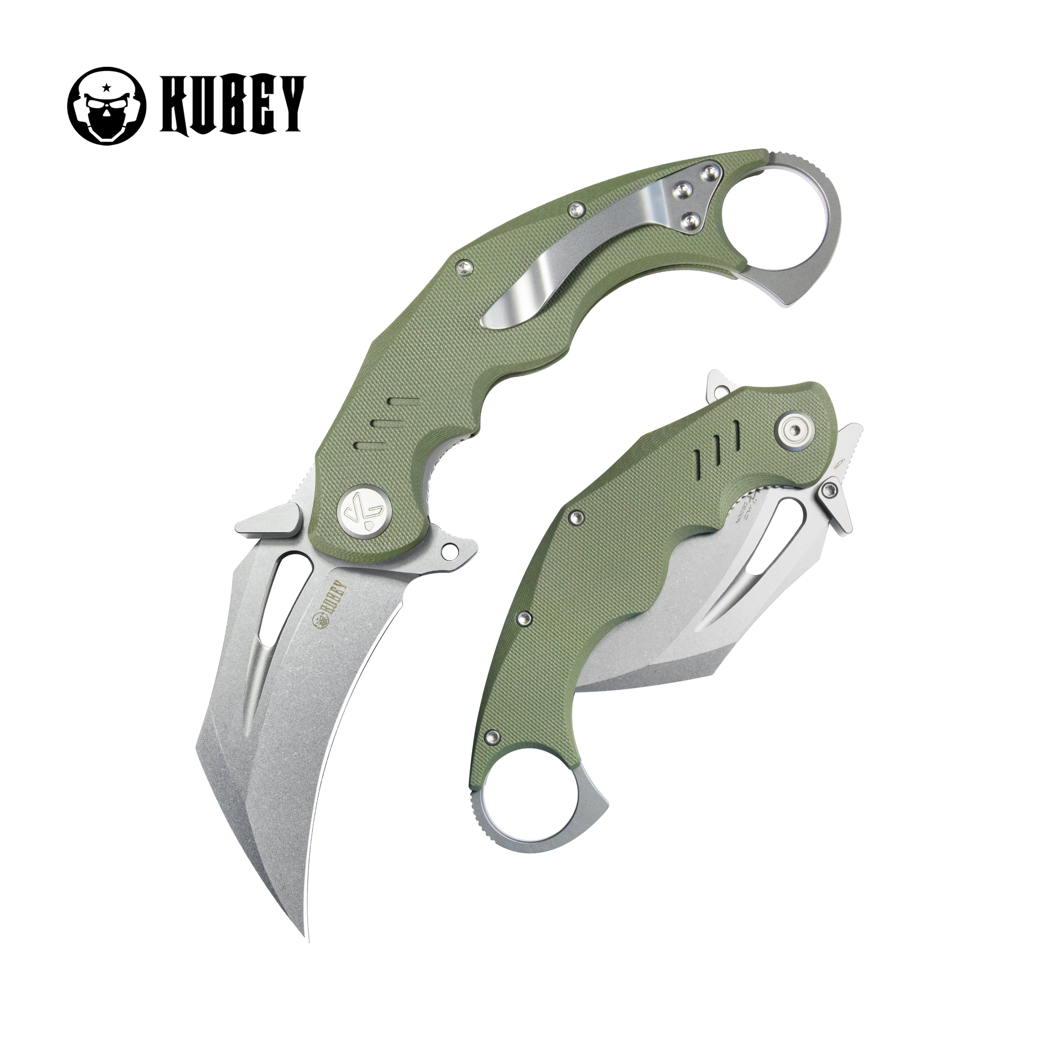 Kubey Wrath Karambit Folding Knife Green G-10 Handle 2.68" Beadblast 14C28N Blade KU261B