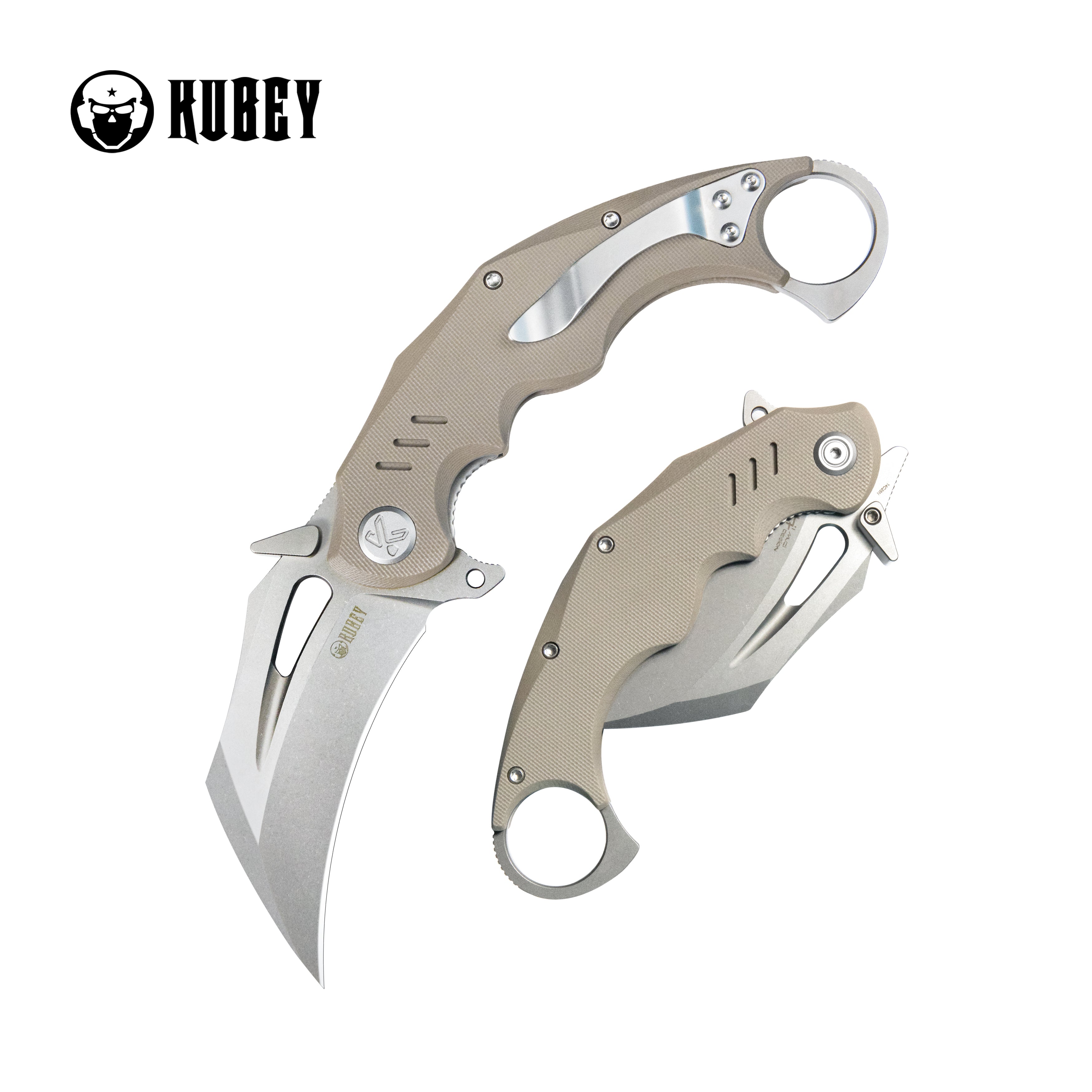 Kubey Wrath Karambit Folding Knife Tan G-10 Handle 2.68" Beadblast 14C28N Blade KU261C