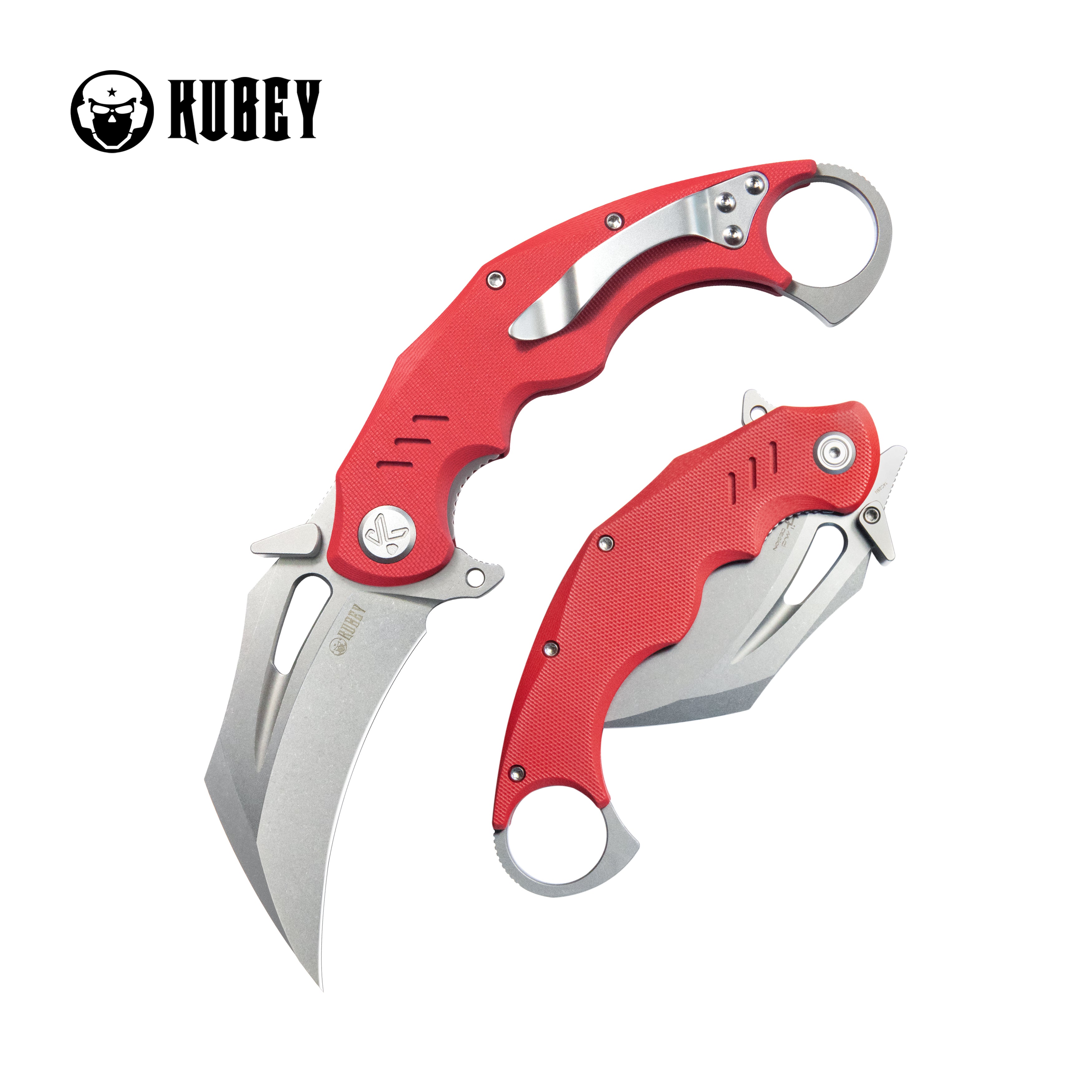 Kubey Wrath Karambit Folding Knife Red G-10 Handle 2.68_ Beadblast 14C28N Blade KU261D