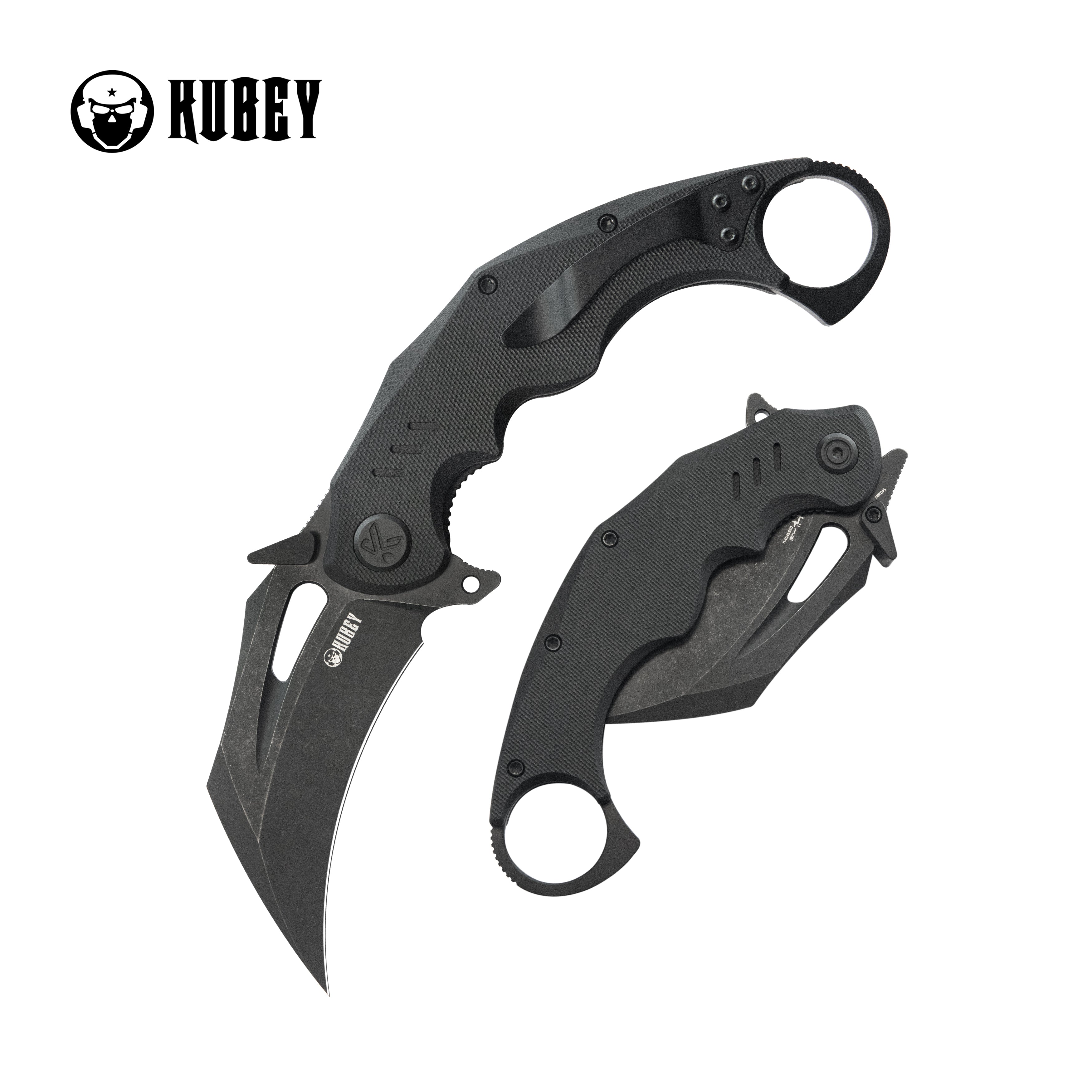 Kubey Wrath Karambit Folding Knife Black G-10 Handle 2.68" Blackwash 14C28N Blade KU261E