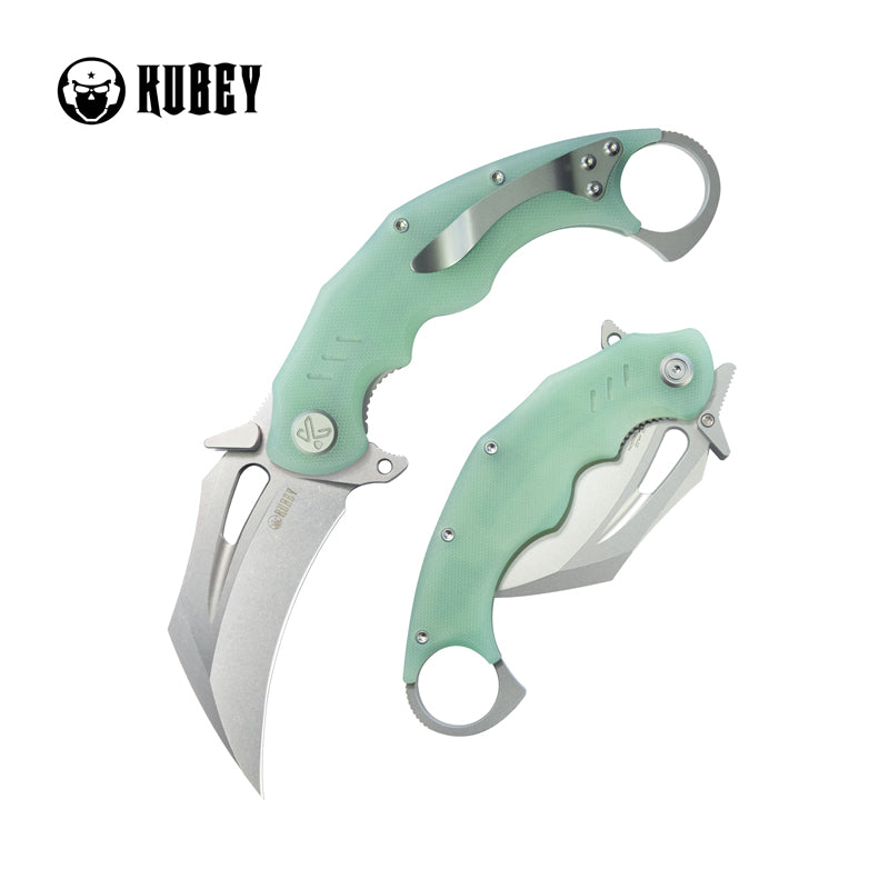 Kubey Wrath Karambit Folding Knife Jade G-10 Handle 2.68" Beadblast 14C28N Blade KU261I