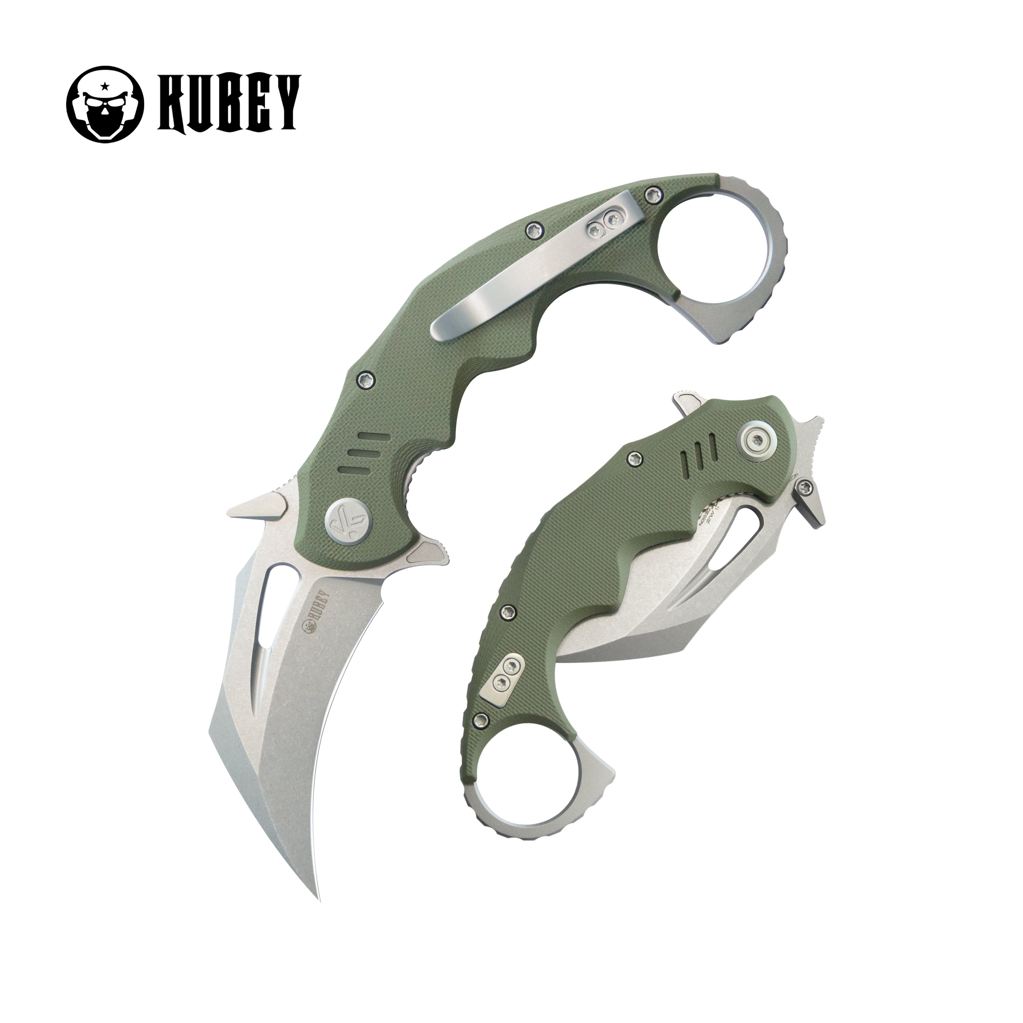 Kubey Mini Wrath Karambit Folding Knife Green G-10 Handle 2.44" Beadblast 14C28N Blade KU262B