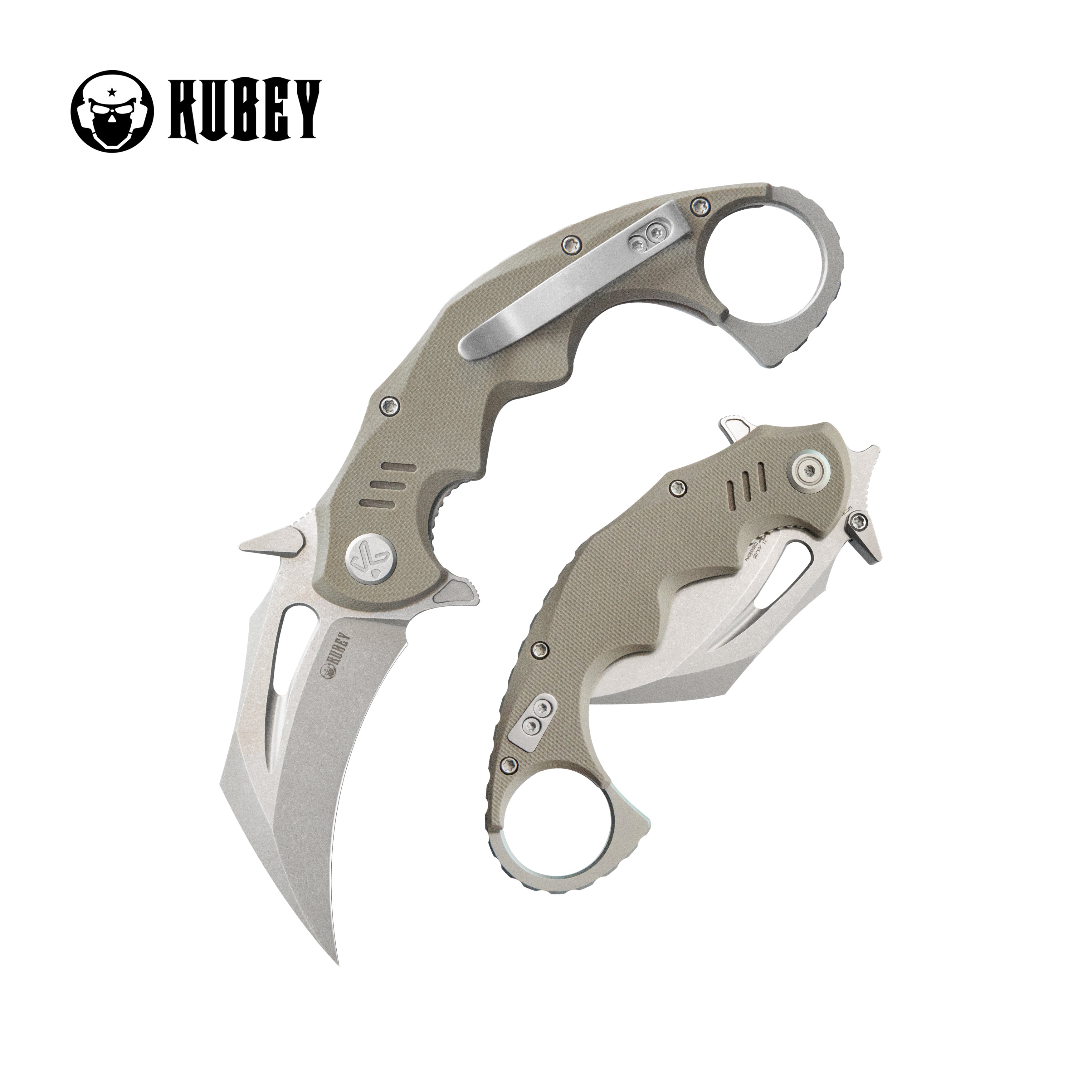 Kubey Mini Wrath Karambit Folding Knife Tan G-10 Handle 2.44" Beadblast 14C28N Blade KU262C