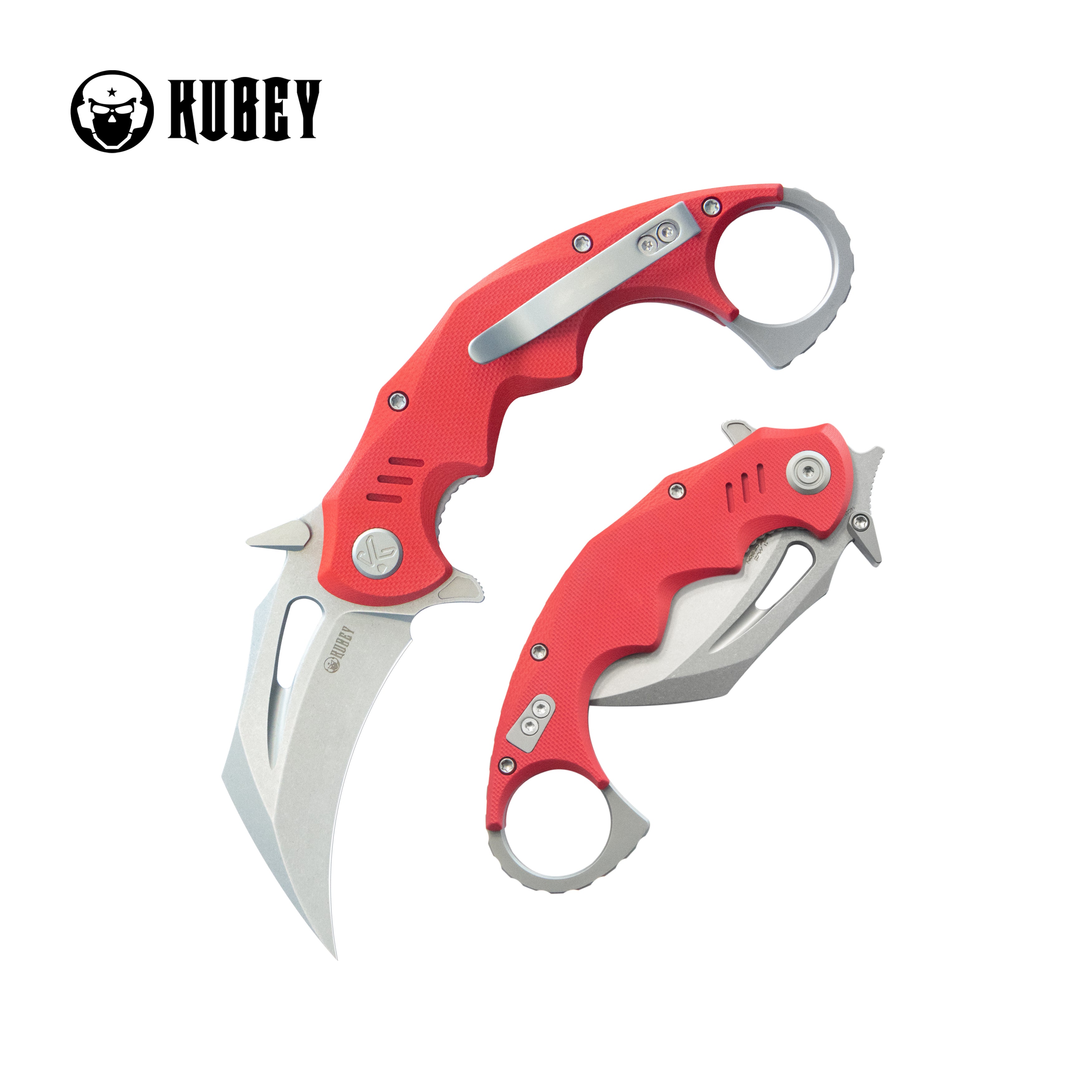 Kubey Mini Wrath Karambit Folding Knife Red G-10 Handle 2.44" Beadblast 14C28N Blade KU262D