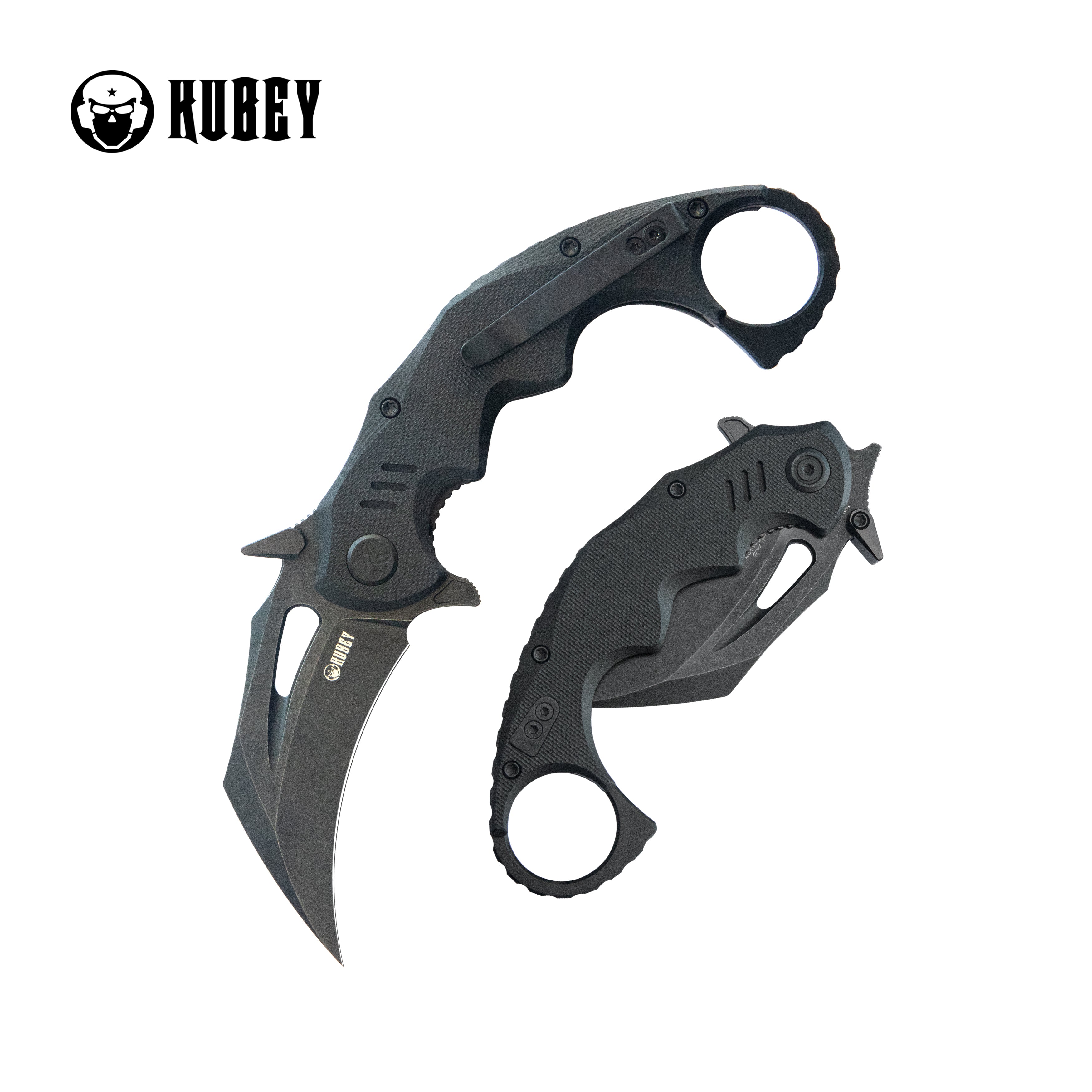 Kubey Mini Wrath Karambit Folding Knife Black G-10 Handle 2.44" Blackwash 14C28N Blade KU262E