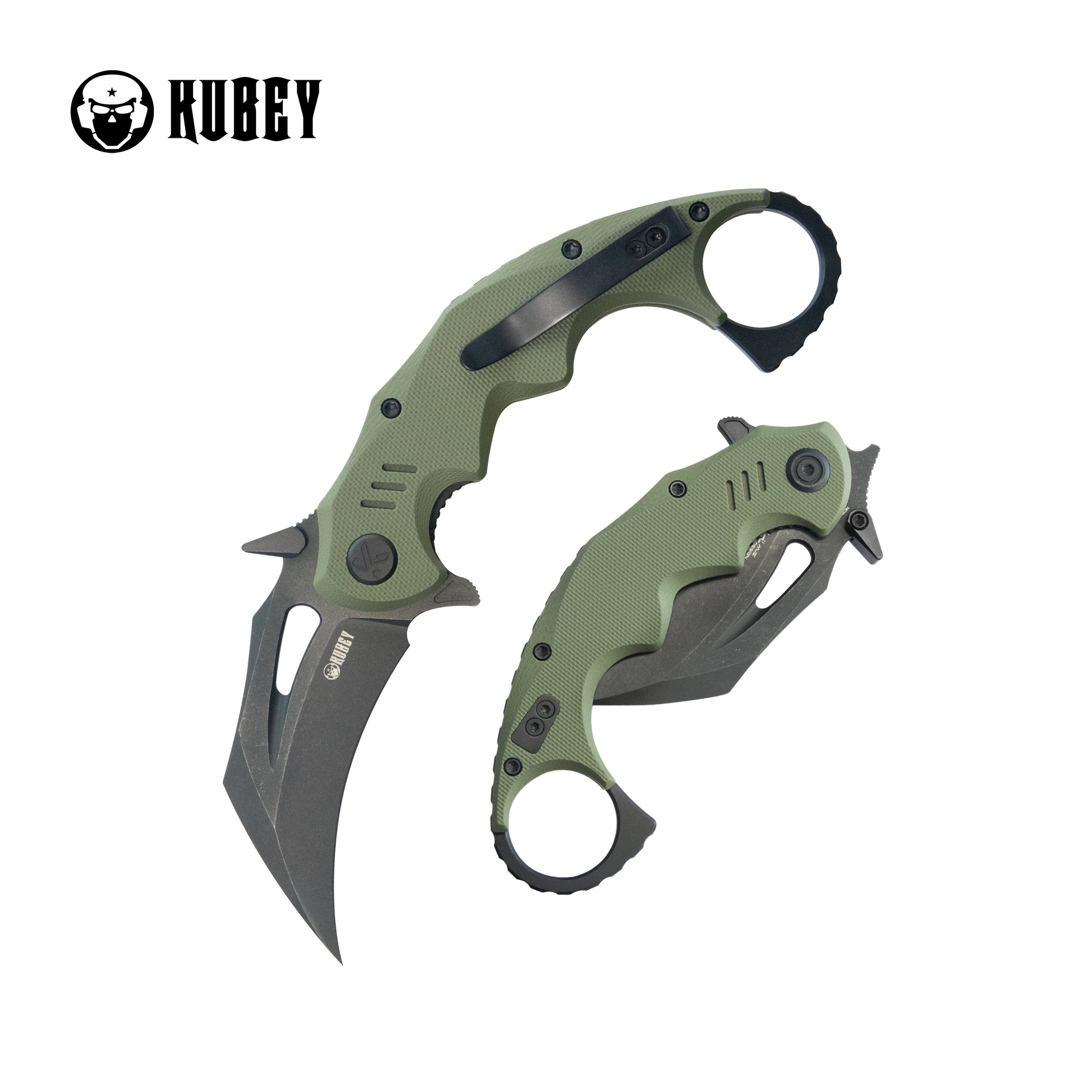 Kubey Mini Wrath Karambit Folding Knife Green G-10 Handle 2.44" Blackwash 14C28N Blade KU262F