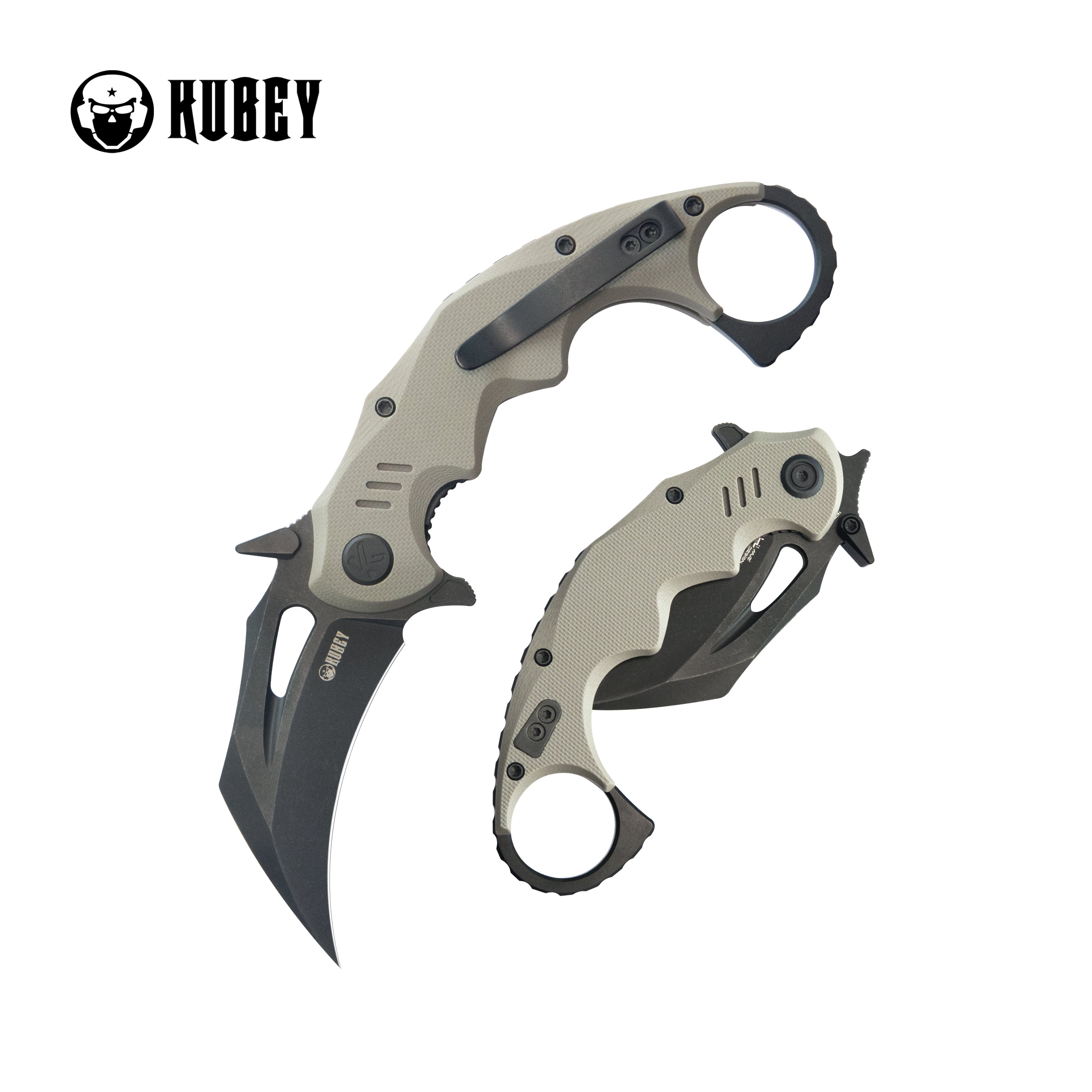 Kubey Mini Wrath Karambit Folding Knife Tan G-10 Handle 2.44" Blackwash 14C28N Blade KU262G