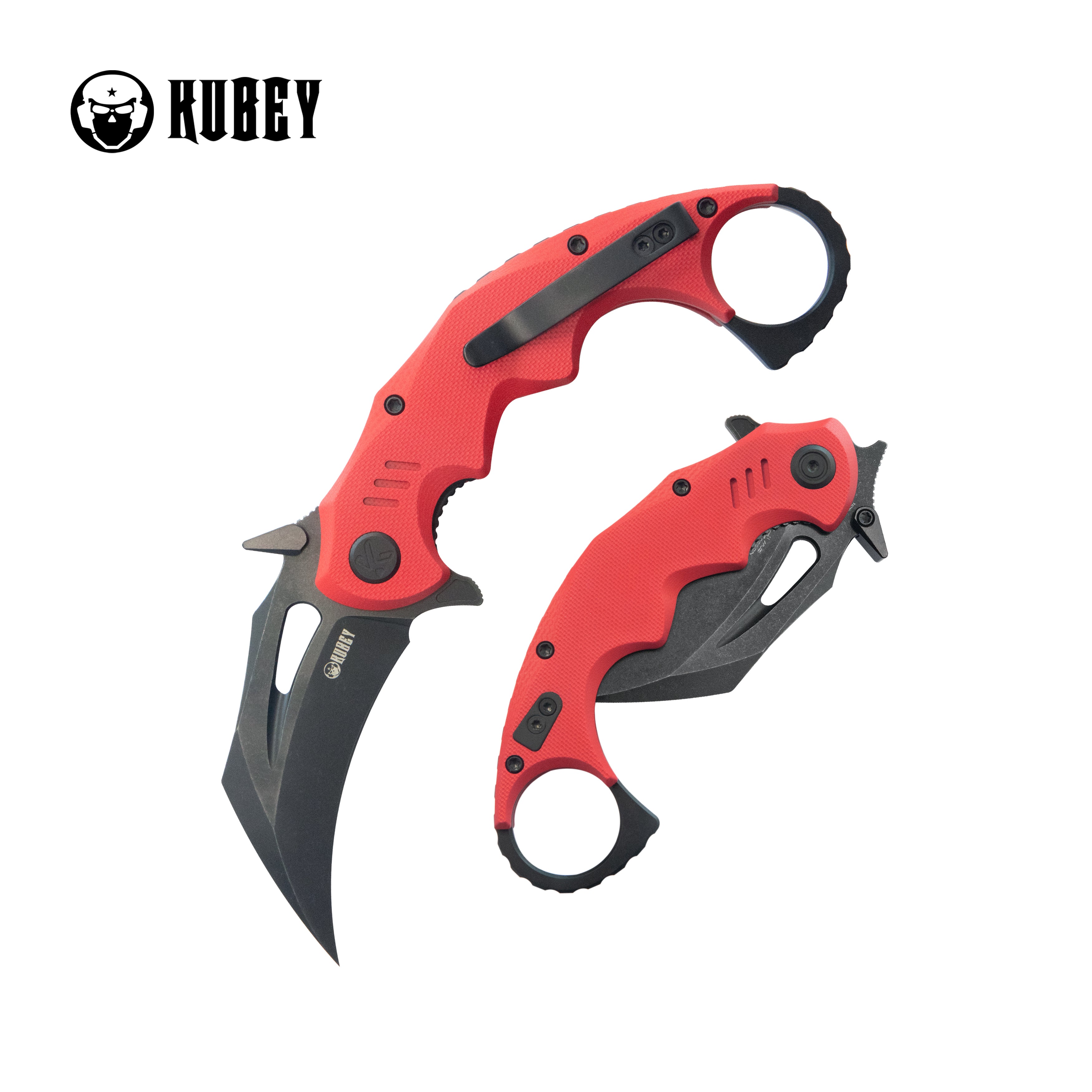 Kubey Mini Wrath Karambit Folding Knife Red G-10 Handle 2.44" Blackwash 14C28N Blade KU262H