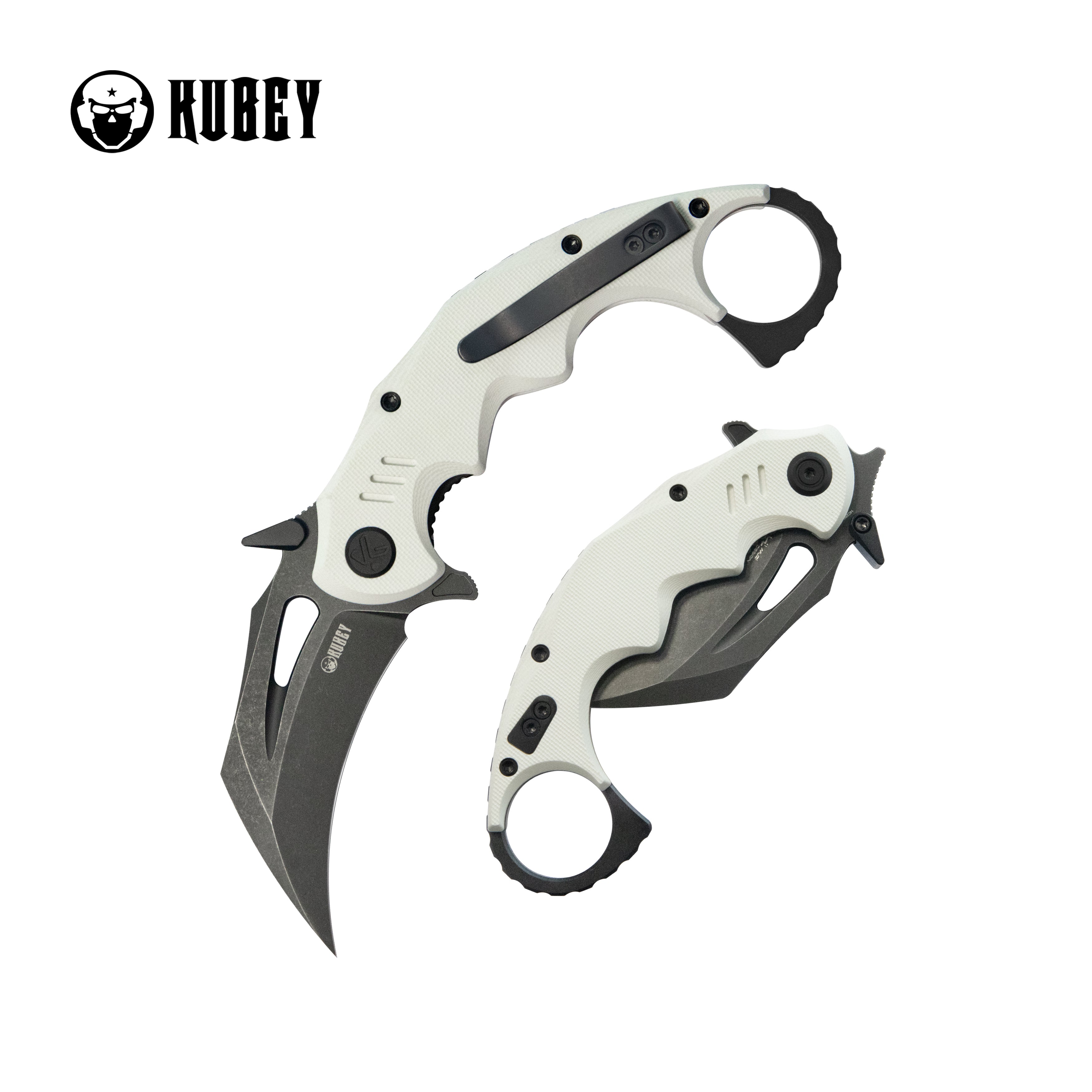 Kubey Mini Wrath Karambit Folding Knife White G-10 Handle 2.44" Blackwash 14C28N Blade KU262I