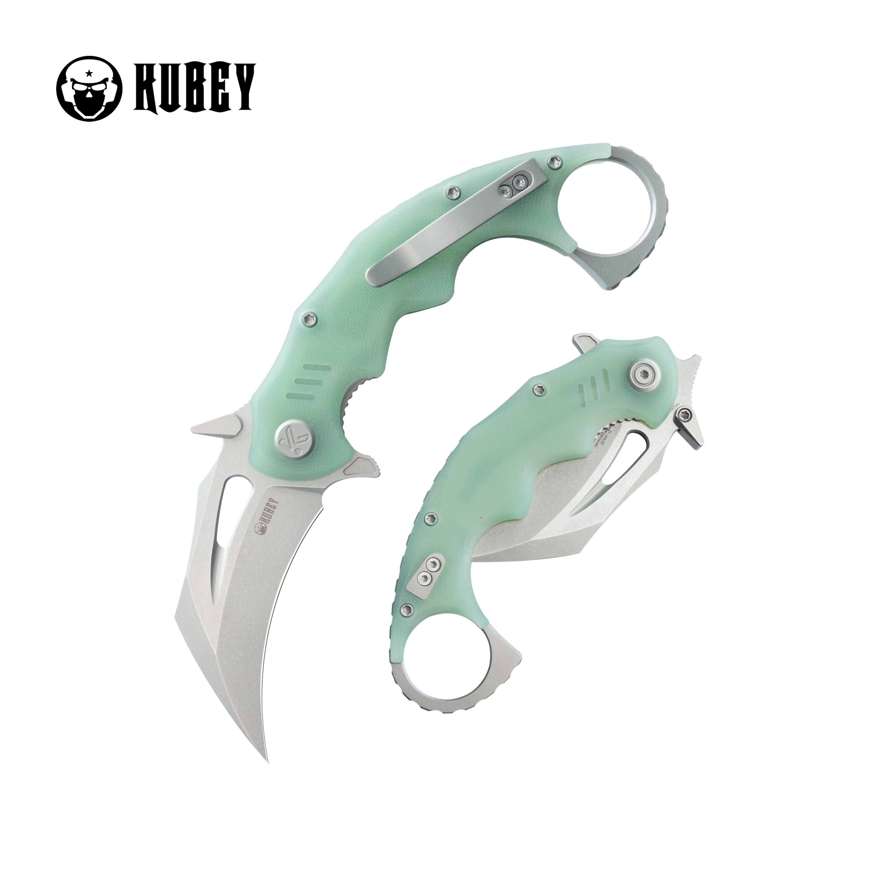 Kubey Mini Wrath Karambit Folding Knife Jade G-10 Handle 2.44" Beadblast 14C28N Blade KU262J