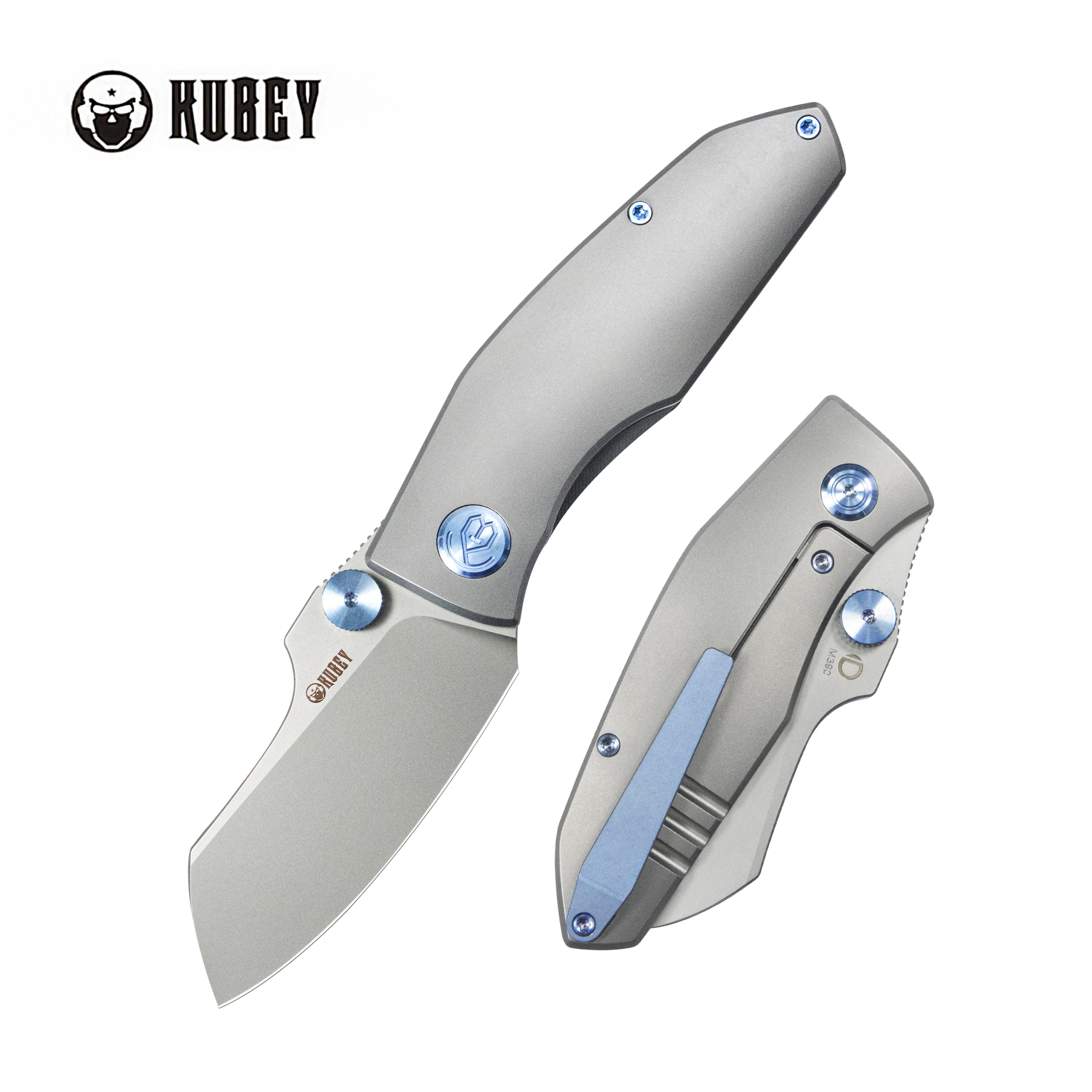Kubey Monsterdog Frame Lock Dual Thumb Studs Folding Knife Titanium Handle 2.95" Sandblast M390 KB285F