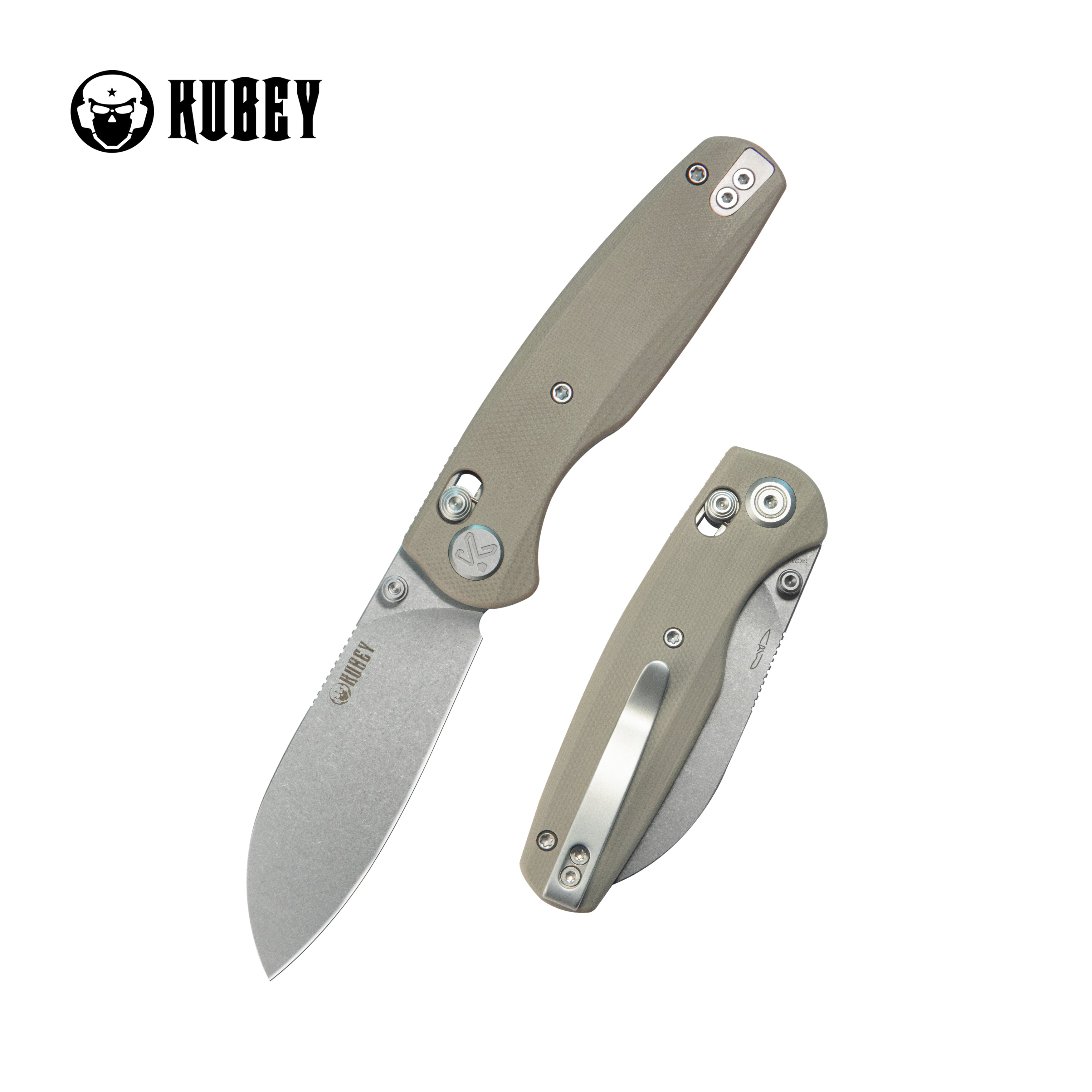 Kubey Breeze Every Carry Pocket Knife Crossbar Lock Tan G10 Handle 3.03" Stonewash 14C28N Blade KU288C