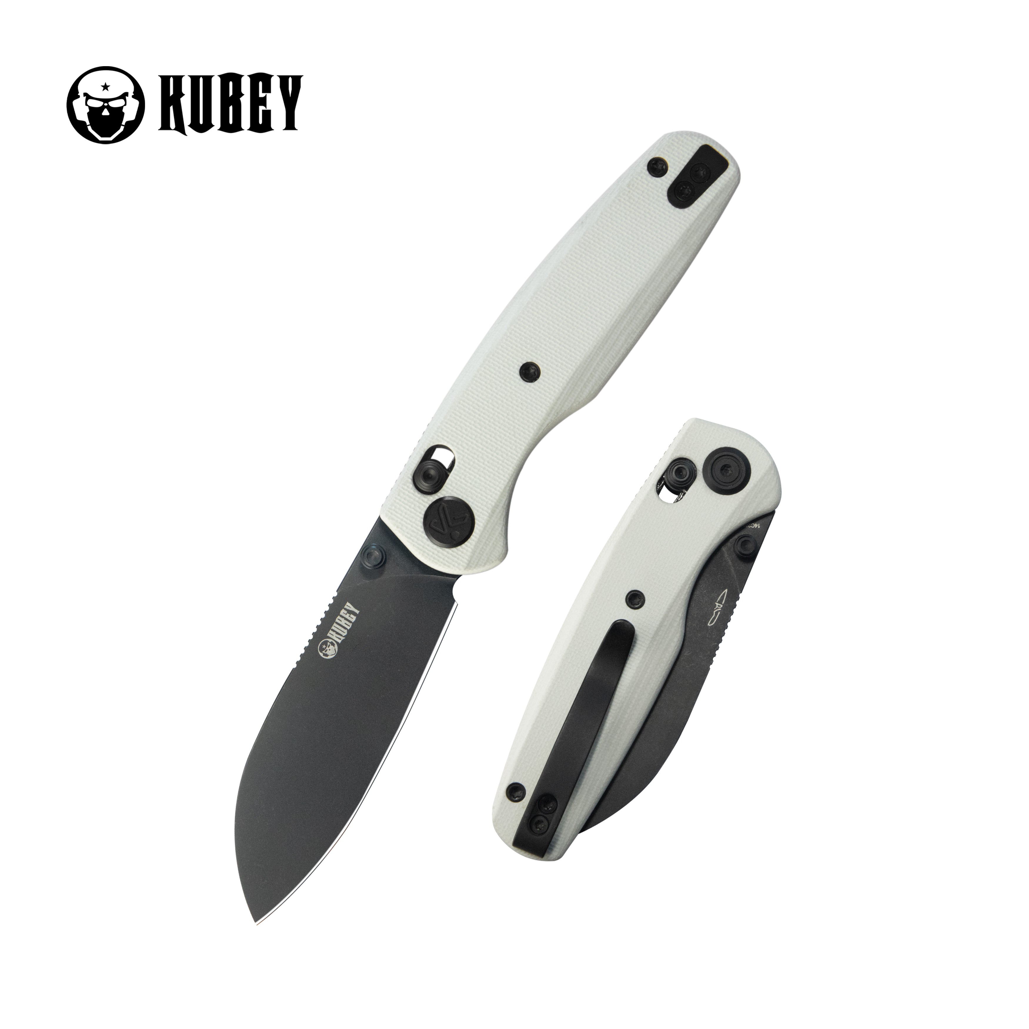 Kubey Breeze Every Carry Pocket Knife Crossbar Lock White G10 Handle 3.03" Blackwash 14C28N Blade KU288H