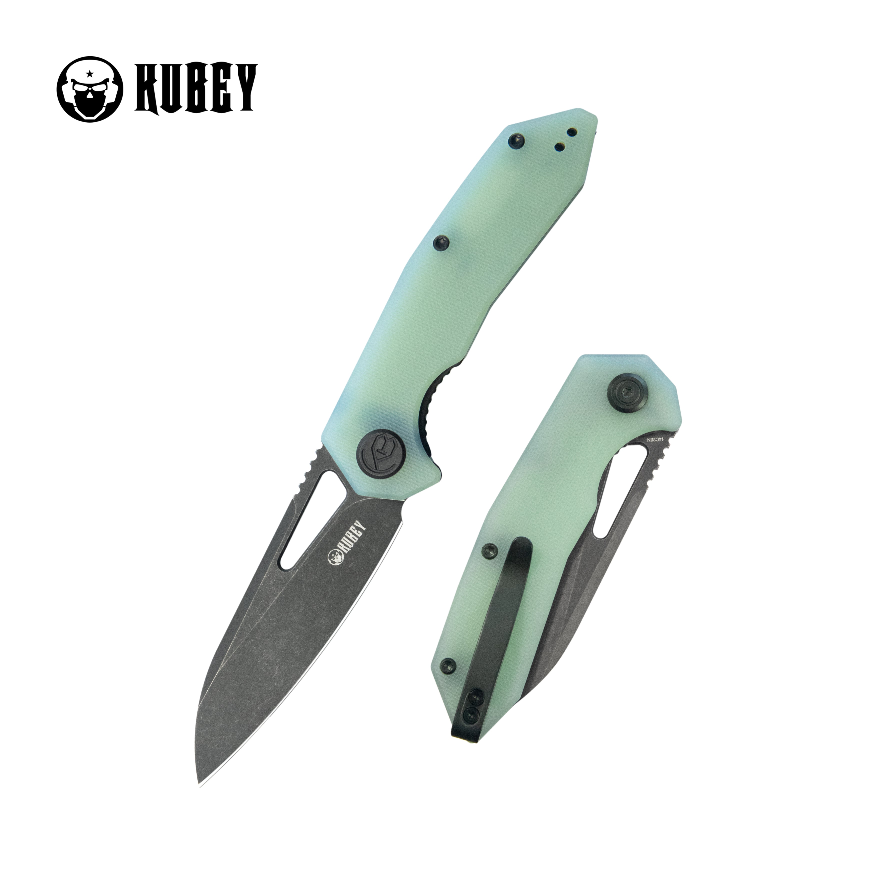 Kubey Vagrant Liner Lock Folding Knife Jade G10 Handle 3.1" Blackwash 14C28N Blade KU291R